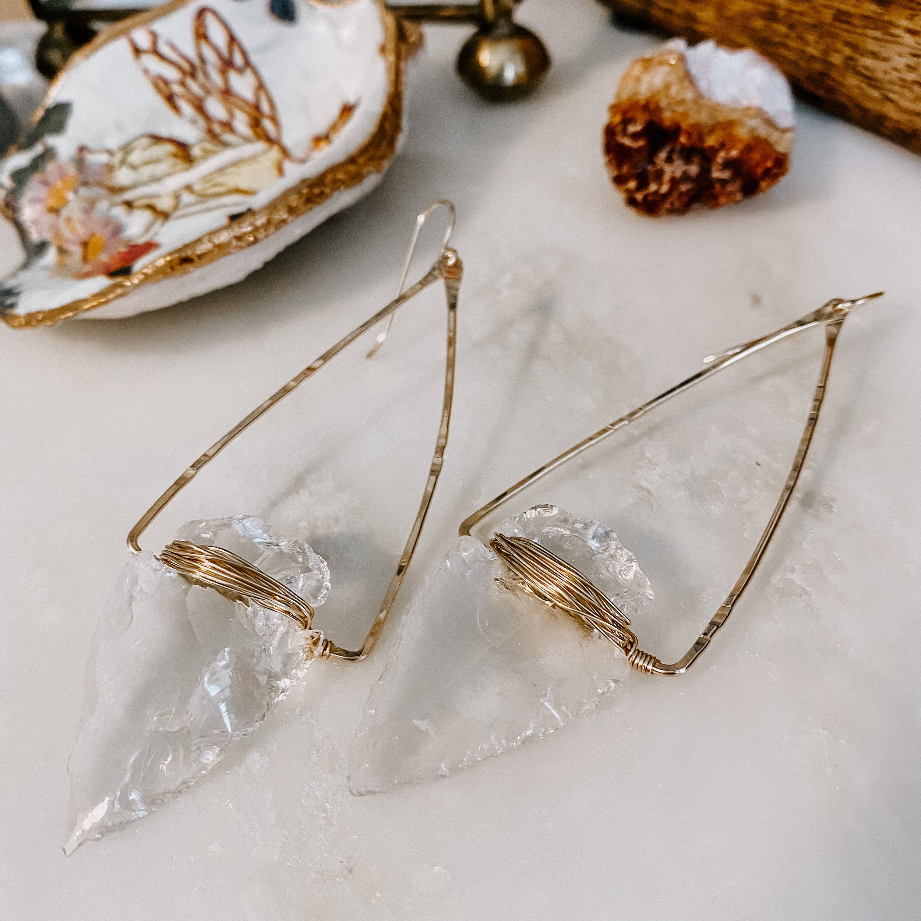 Nala Quartz Crystal Arrowhead Earrings: 14k Gold Fill