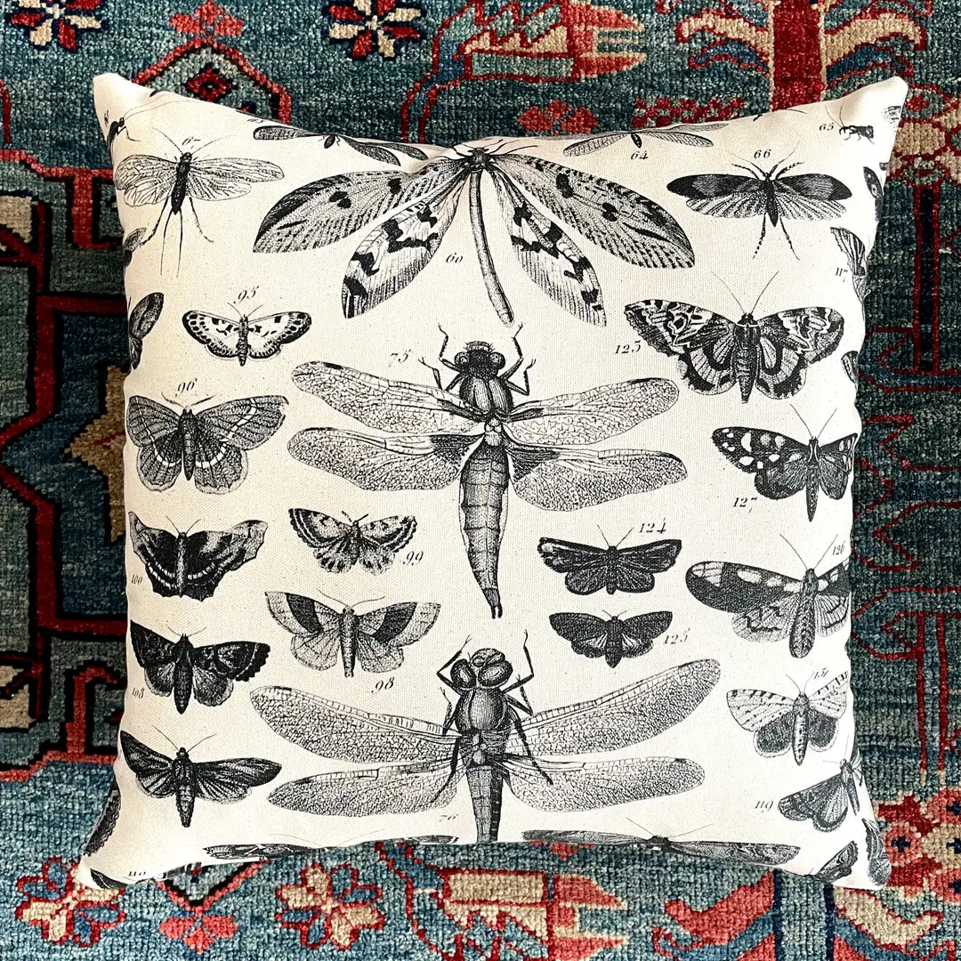Vintage Engraving Dragonfly Pillow Cover + Insert