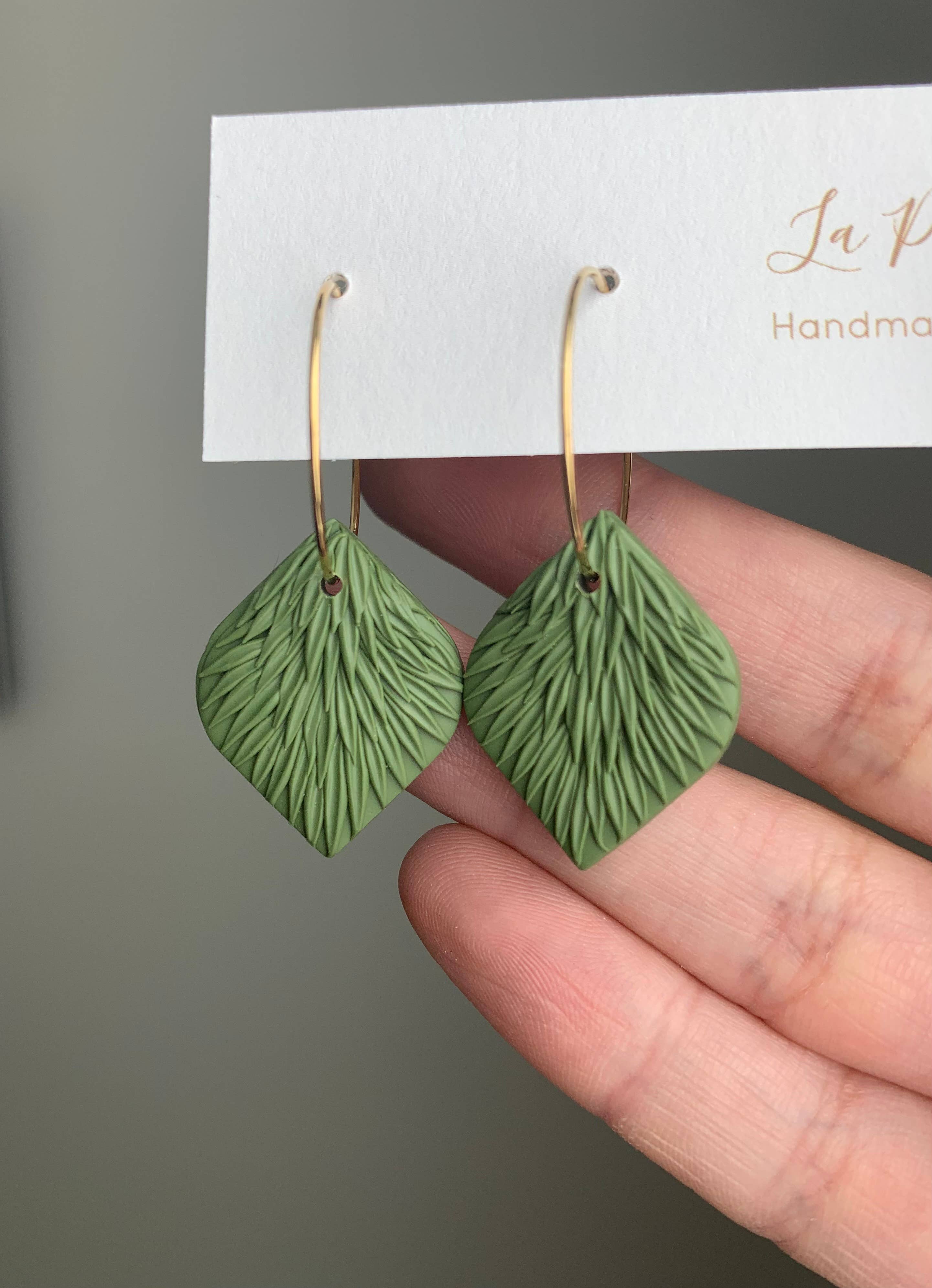 Olive Green White Clay Earrings, 20 mm hoops