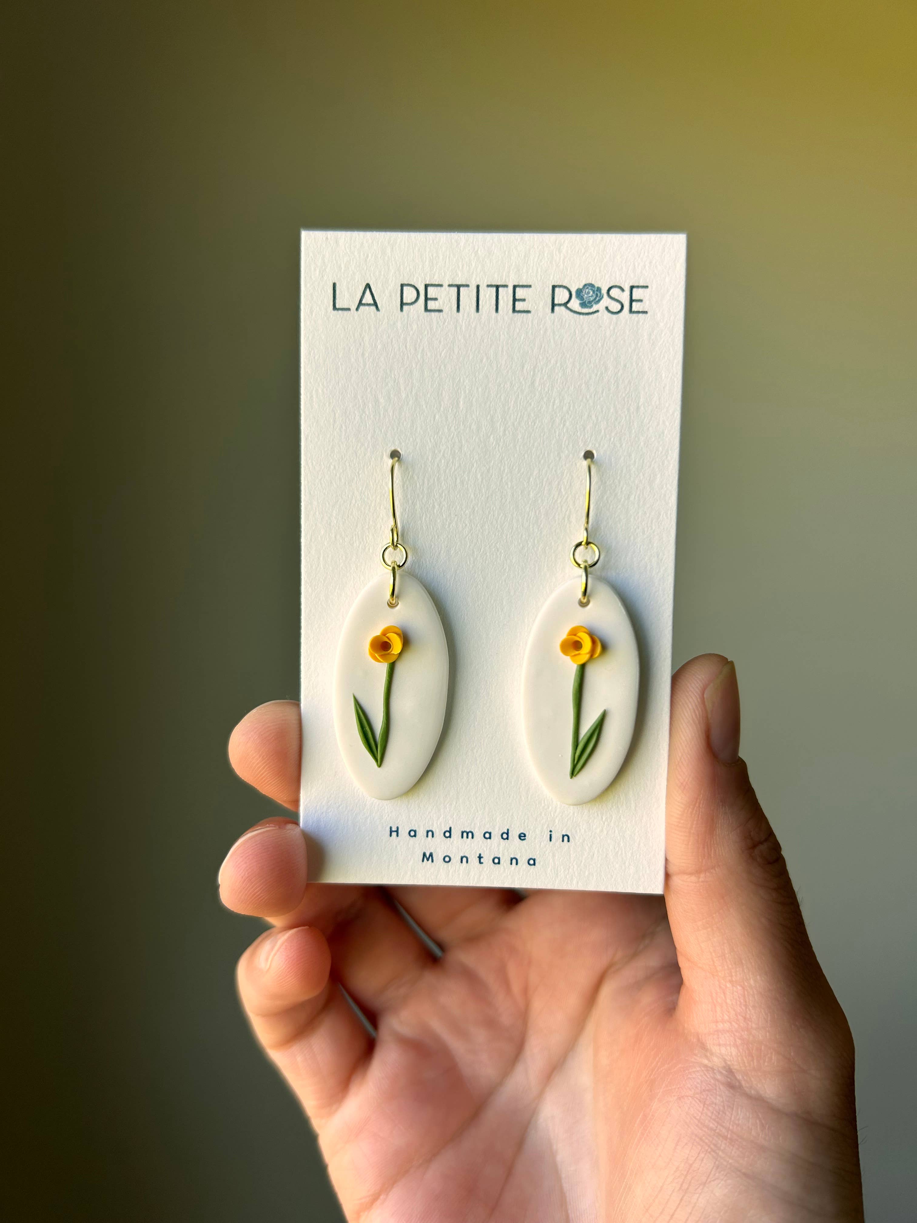 Flower Fish Hook Earrings, Yellow Floral Dangles