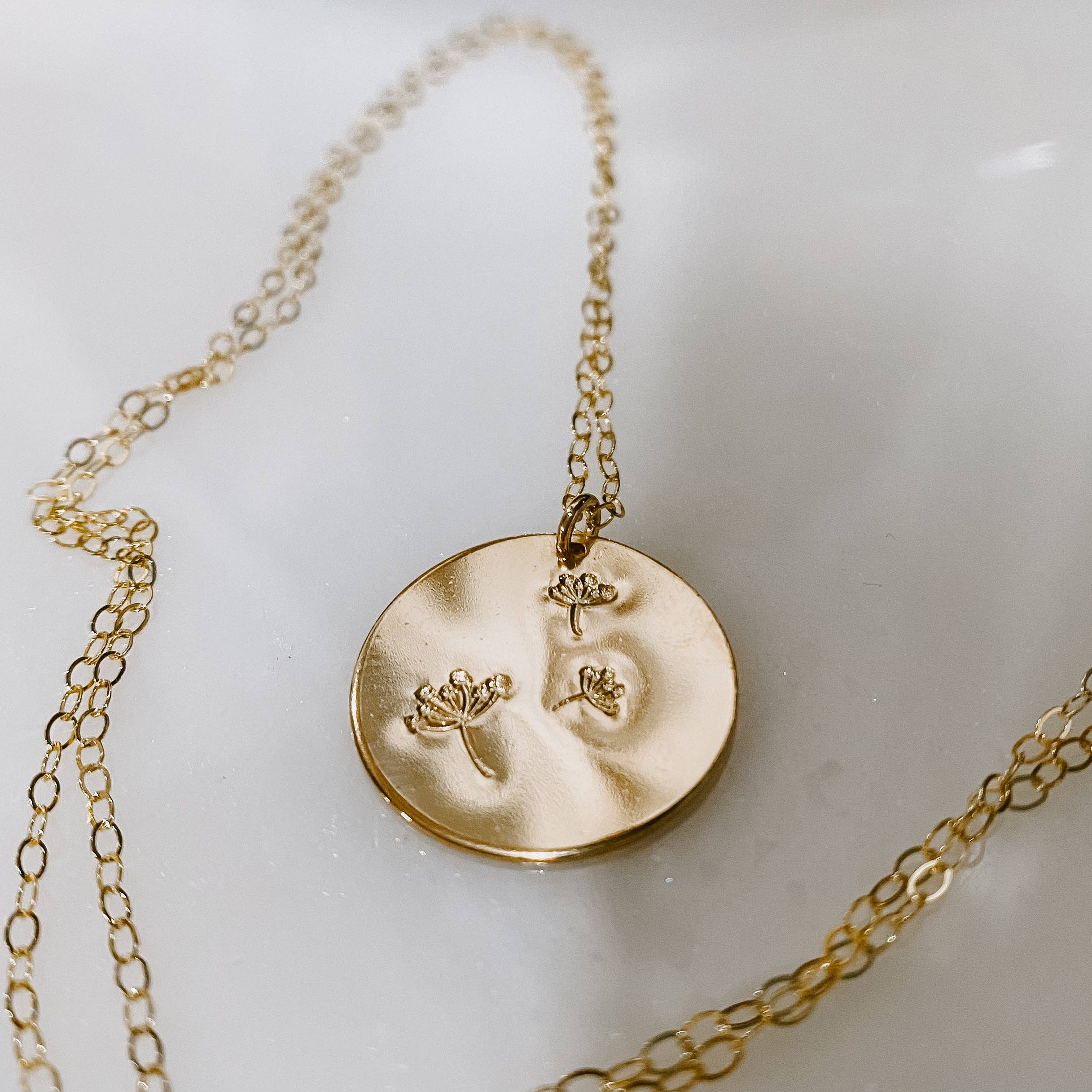 Hand Stamped Wish Coin Necklace: 14k Gold Fill / Smooth Edges / 18"