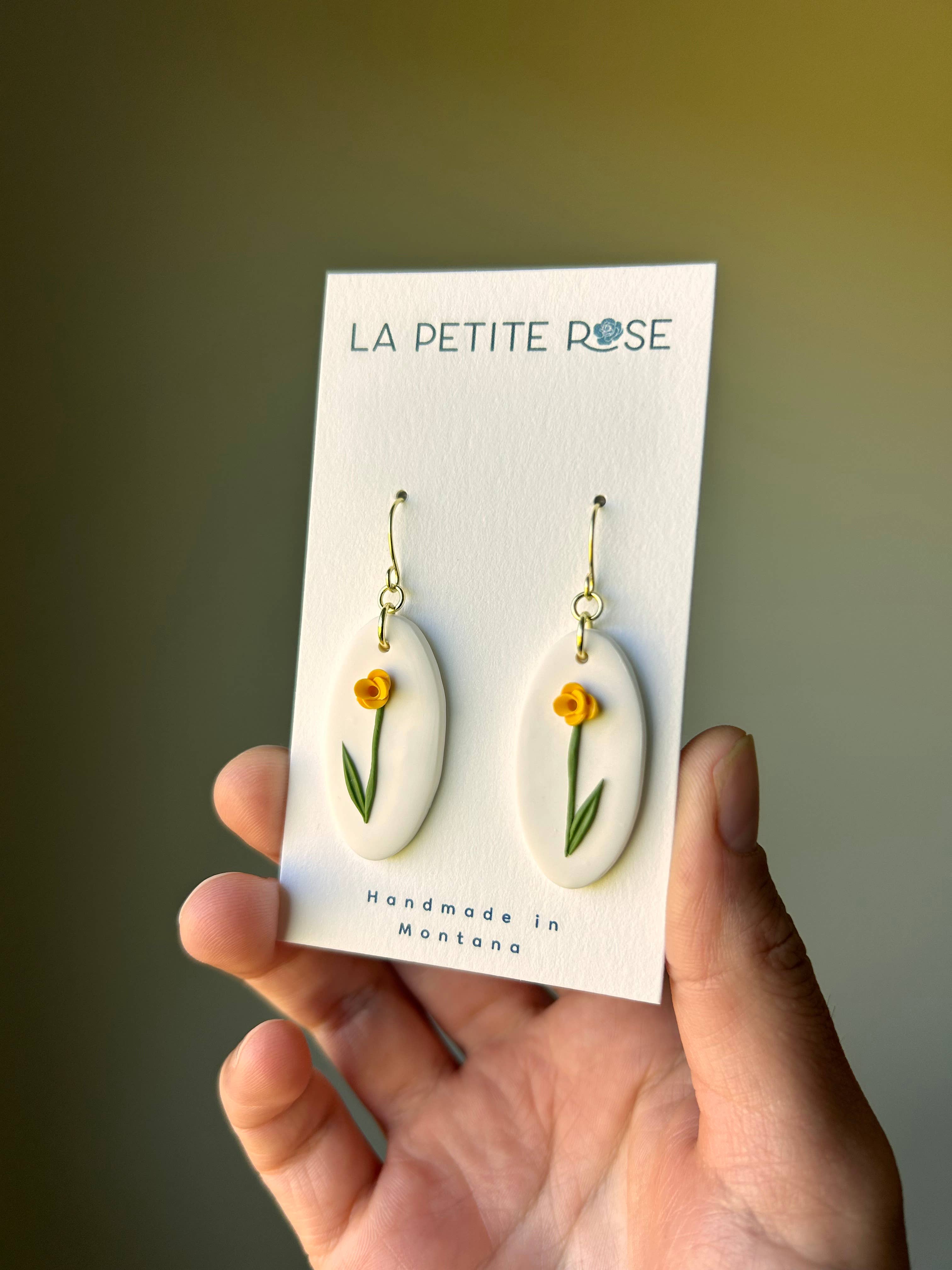 Flower Fish Hook Earrings, Yellow Floral Dangles
