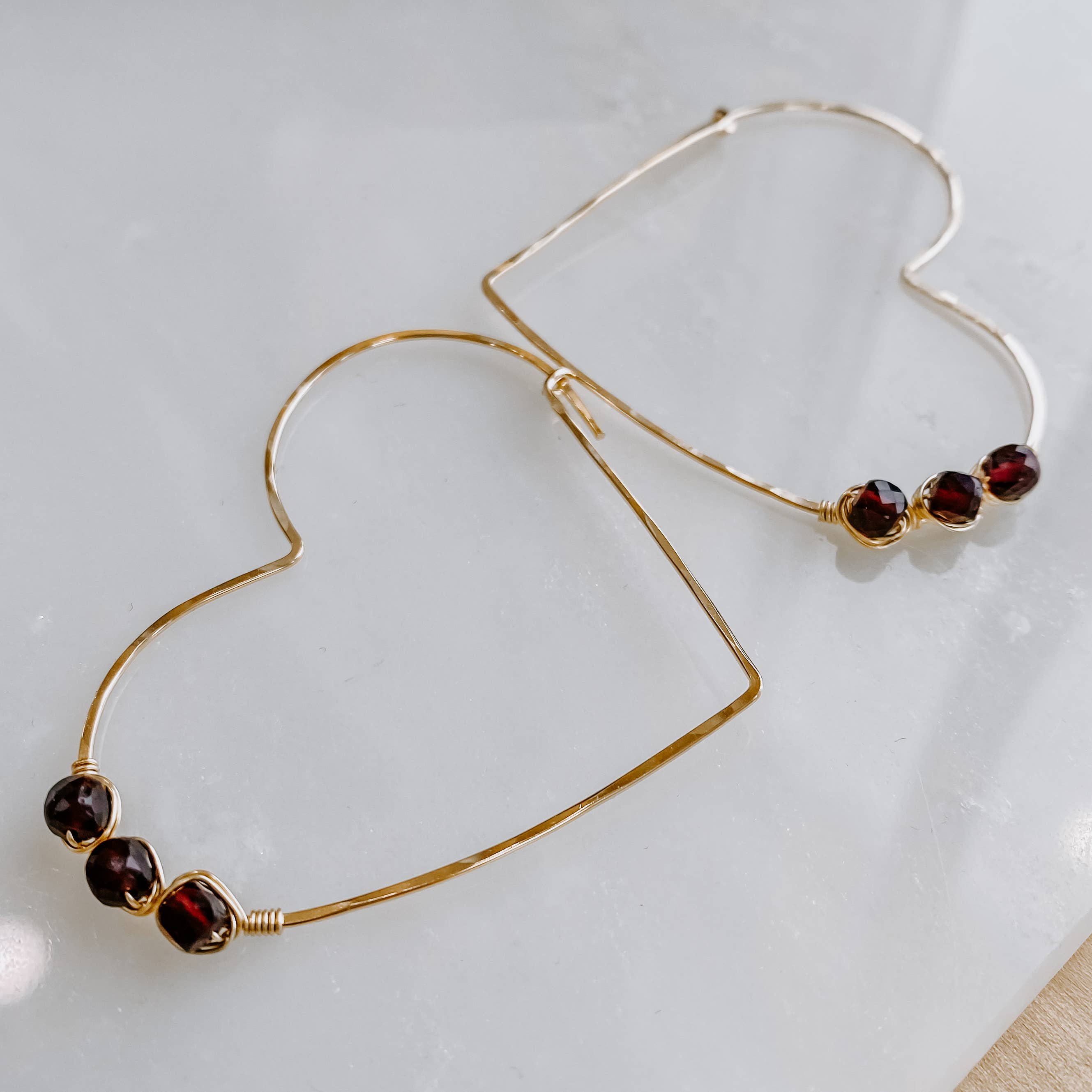 Large Heart Shaped Threaders with Garnets: 14k Gold Fill