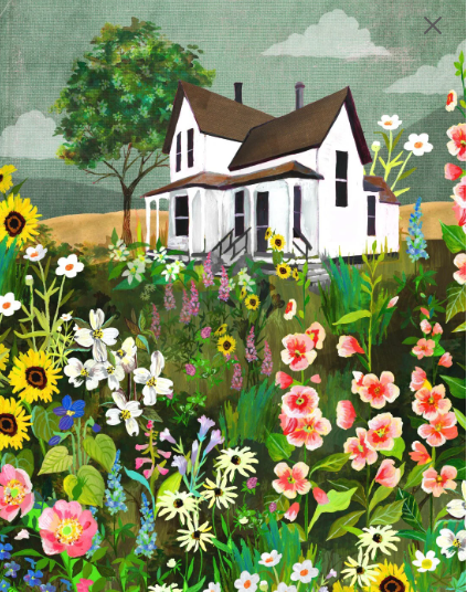 Meadow House Art Print | Rustic Wall Art | Farm Painting: 8 x 10