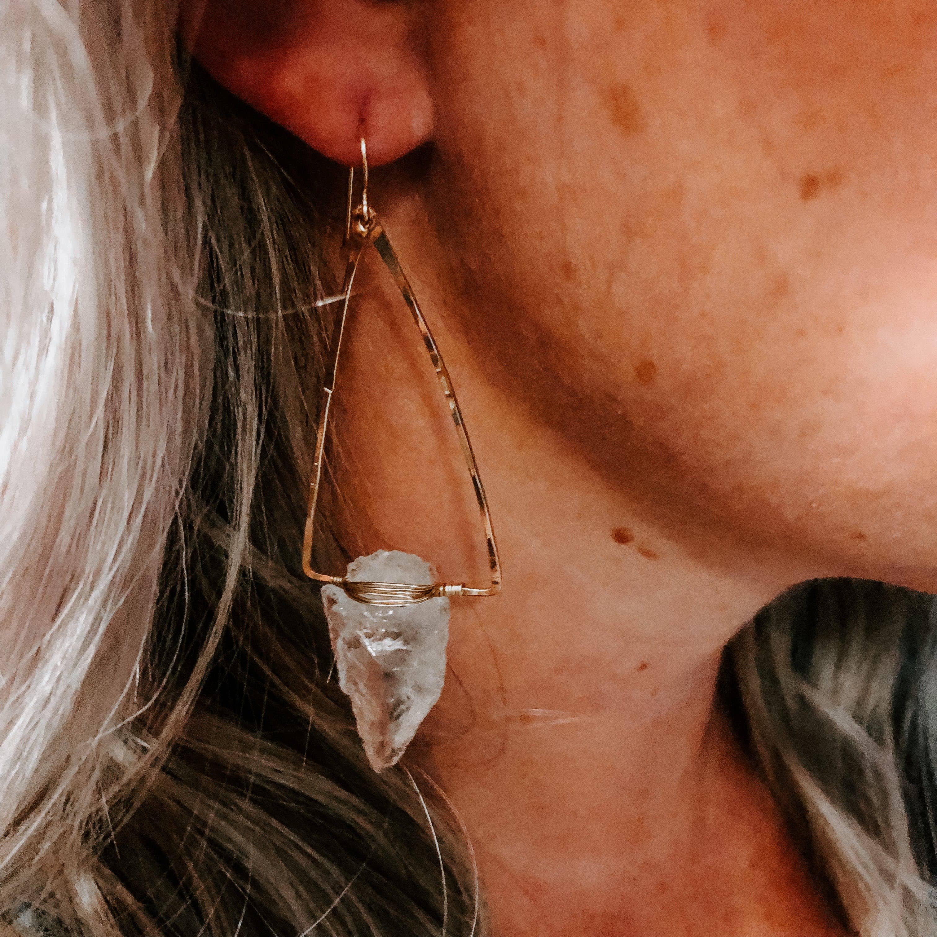 Nala Quartz Crystal Arrowhead Earrings: 14k Gold Fill
