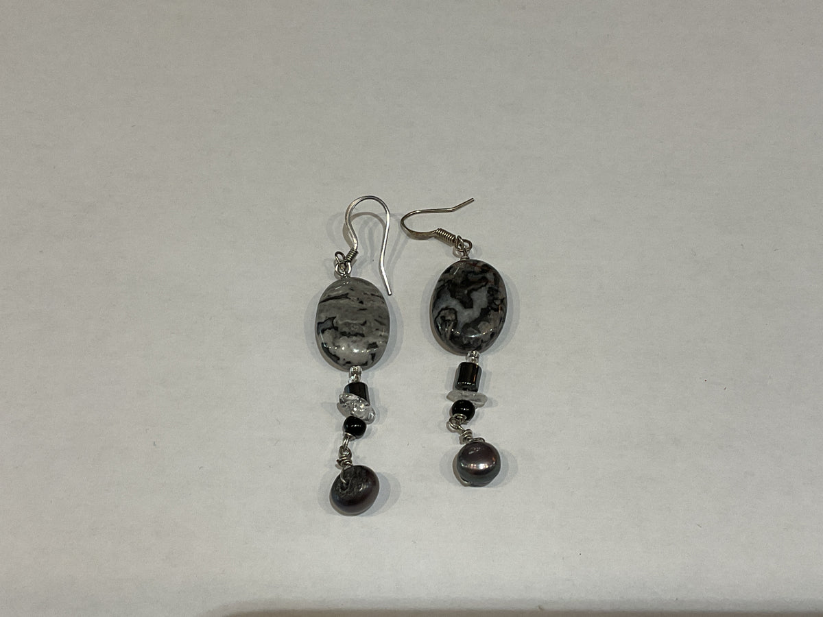 Marbled Jasper and Pearl Earrings