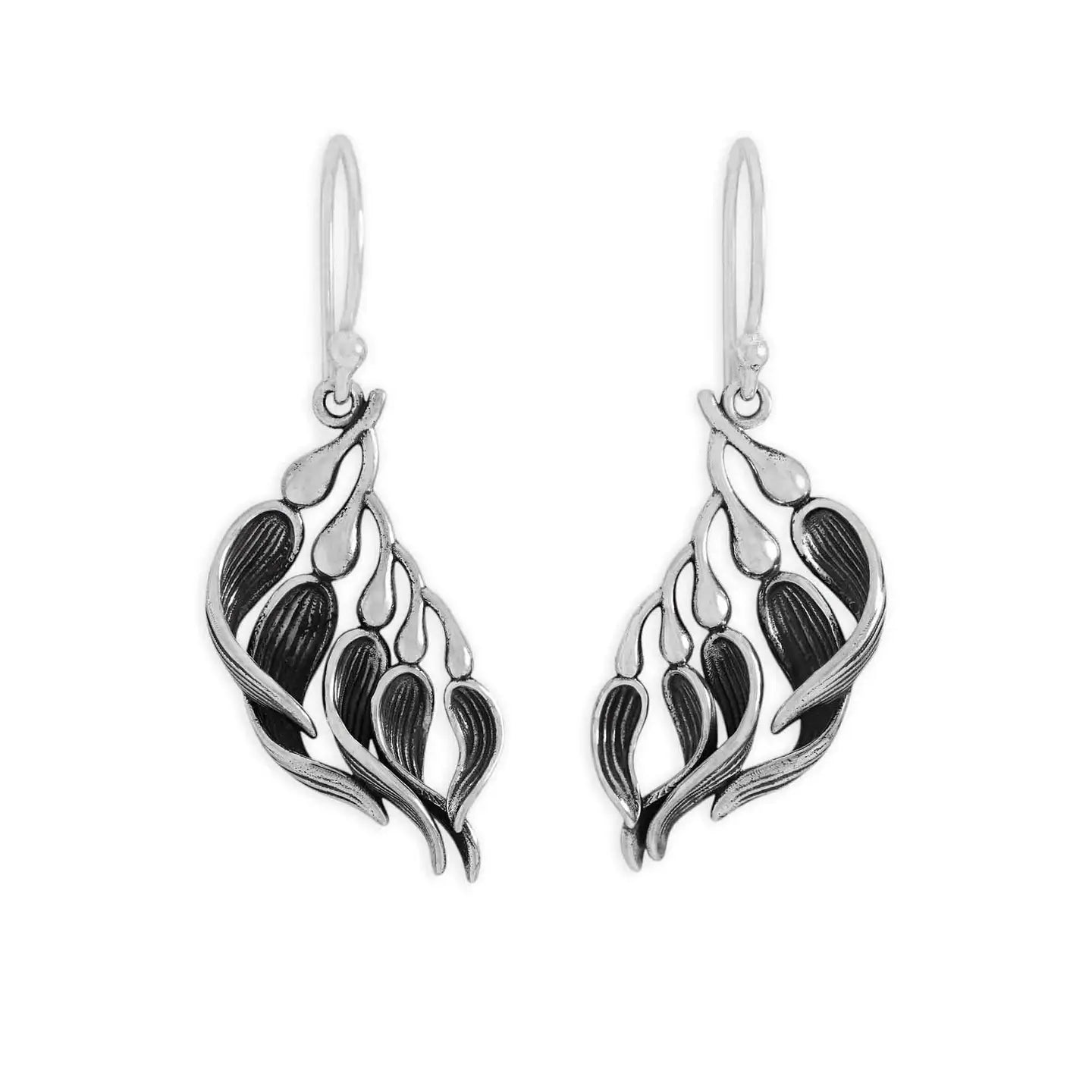 Sterling Silver Kelp Dangle Earrings 40x16mm