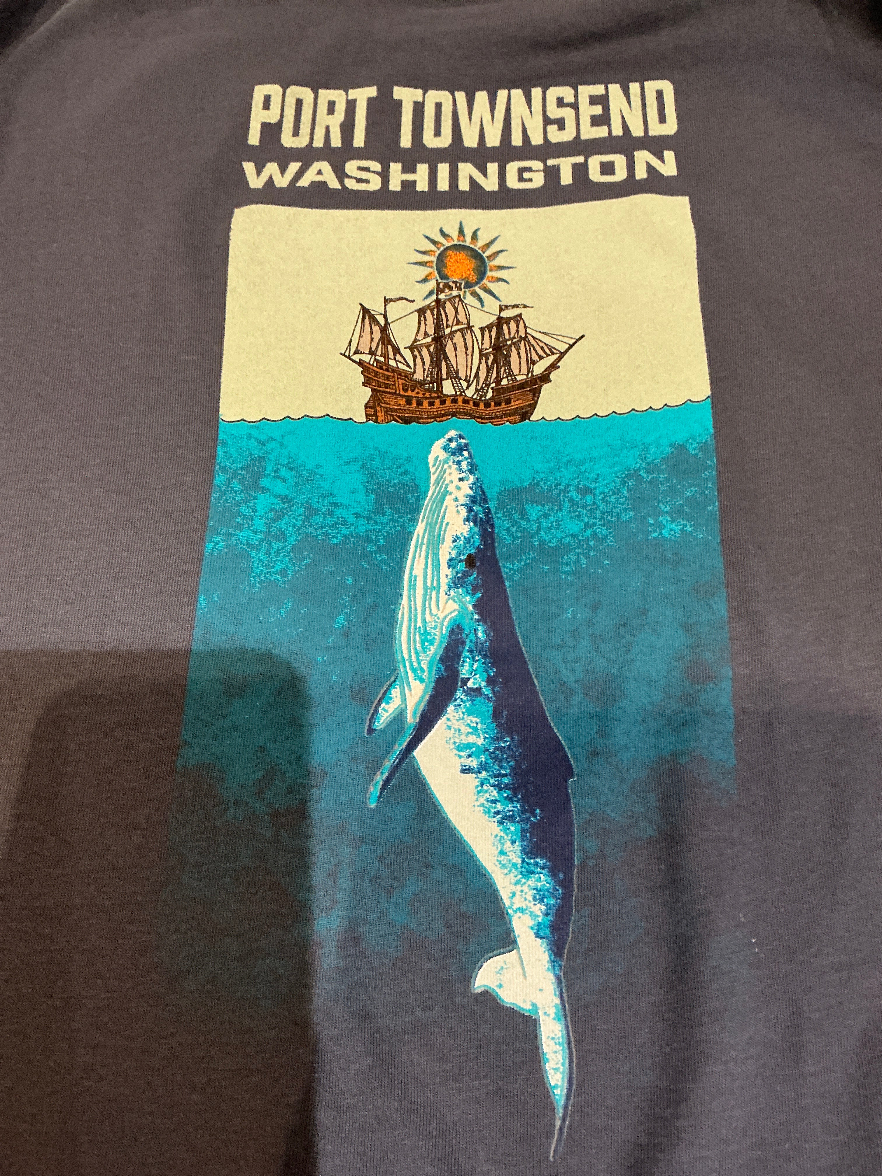 Grey Grunge Ship Rays Long Sleeve Shirt (Navy)