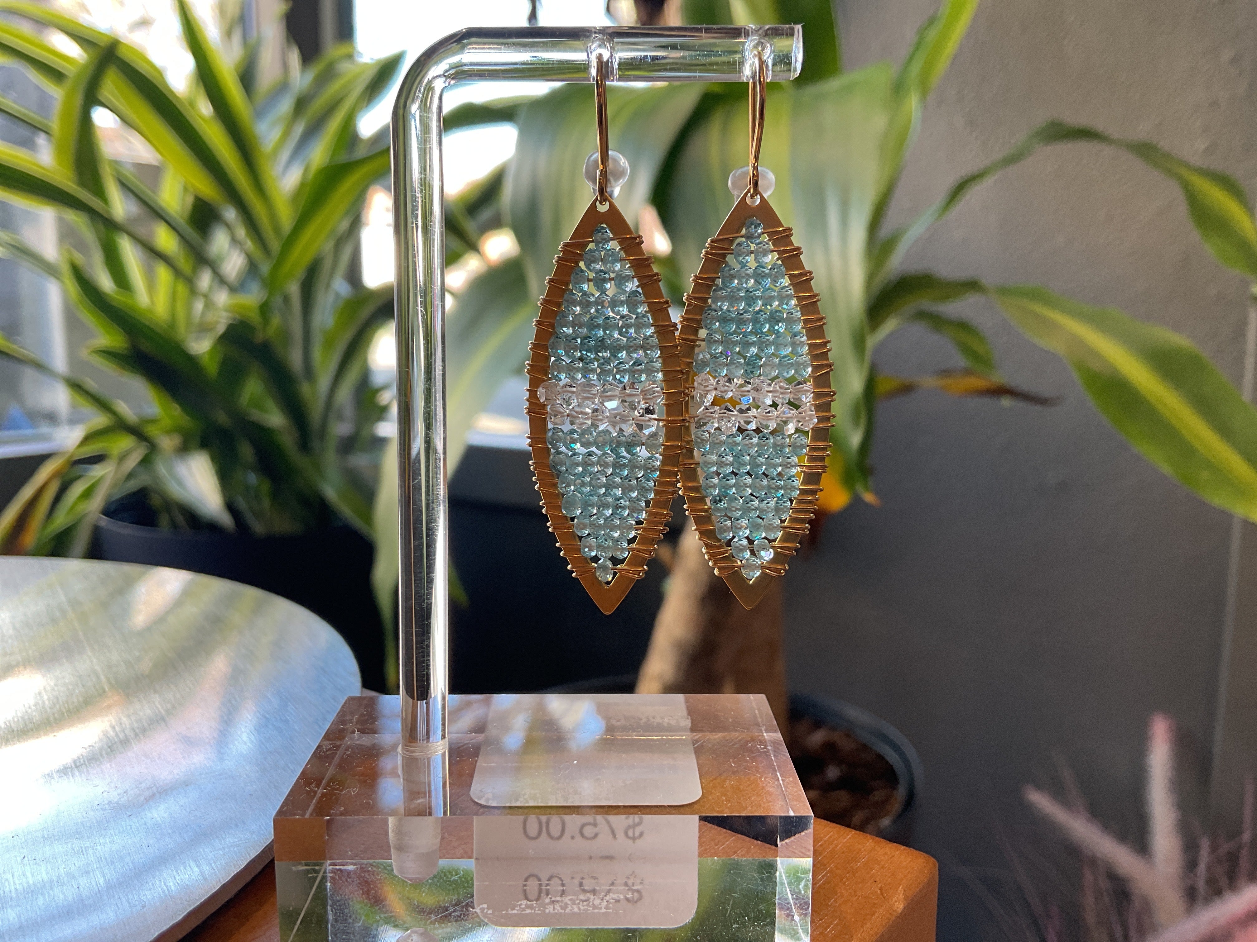 Gold Teardrop Beaded Blue Quartz Gemstone 14k gold