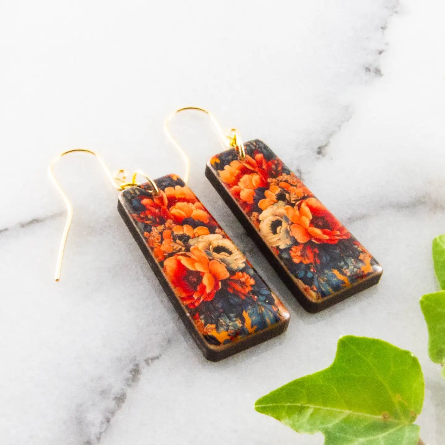 Autumn Floral Bouquet Tapered Rectangle Earrings
