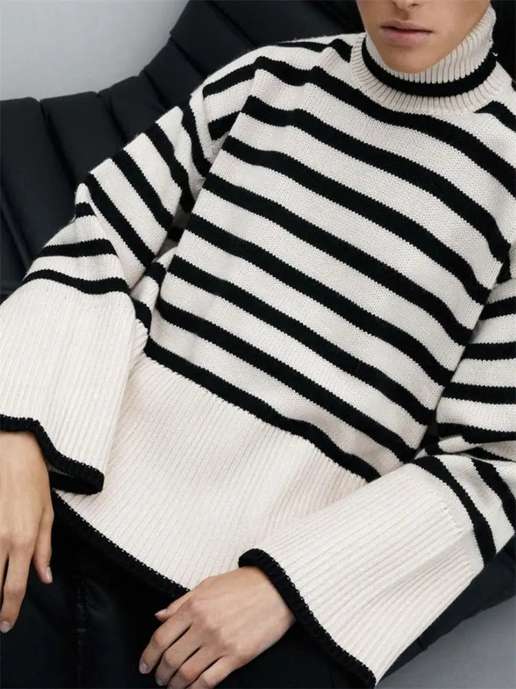 Striped Print Loose Pullover Tops Autumn Oversized Sweater