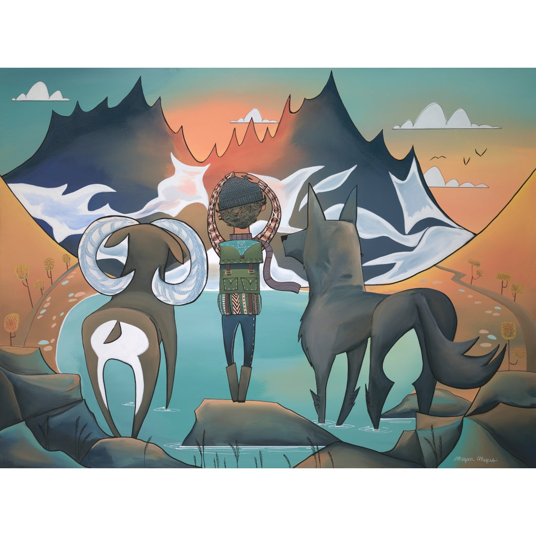 Boy Wolf Bighorn Broken Top (Design 28) Art Print