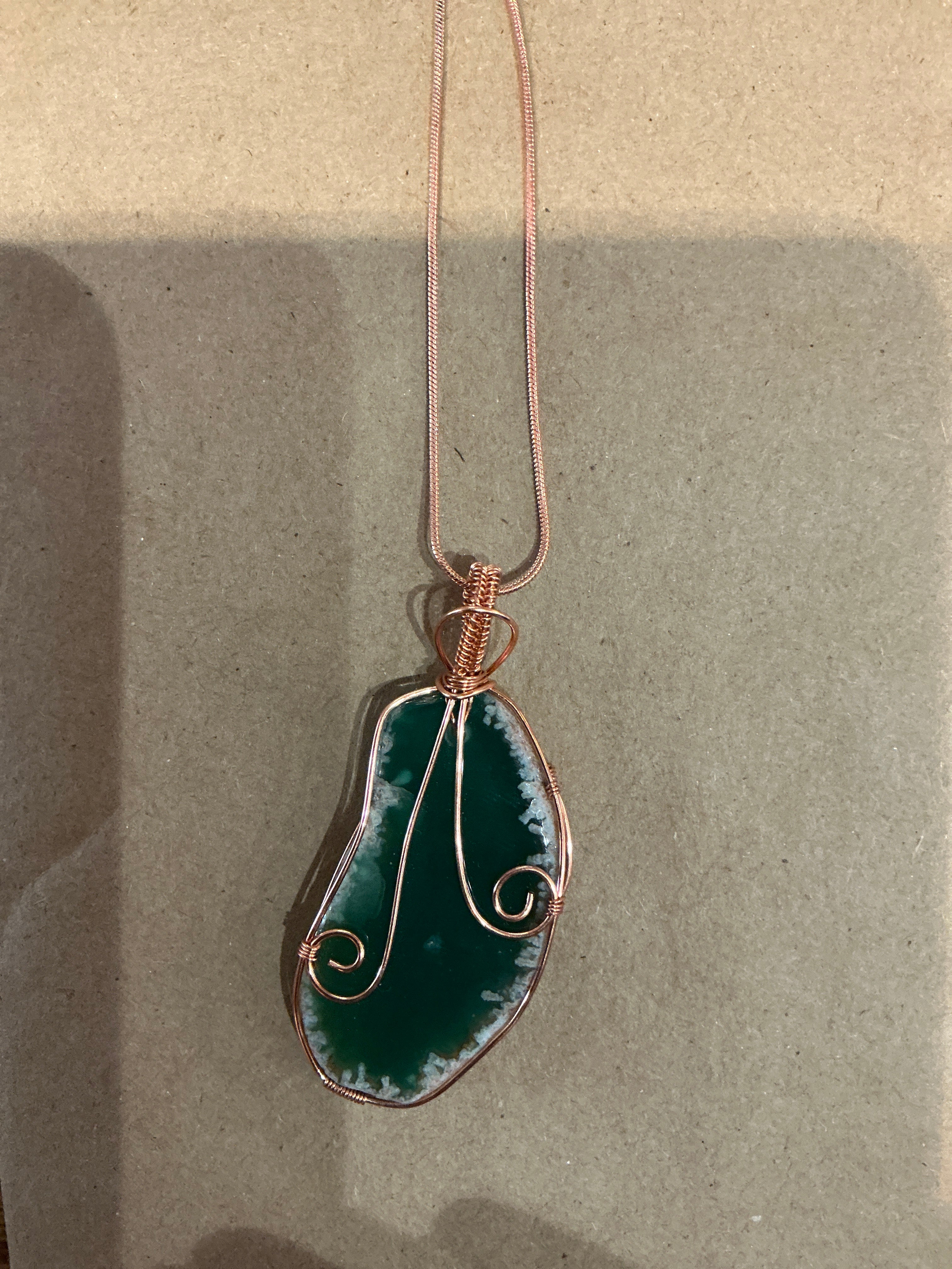 Green Banded Agate Wire Wrapped Pendant