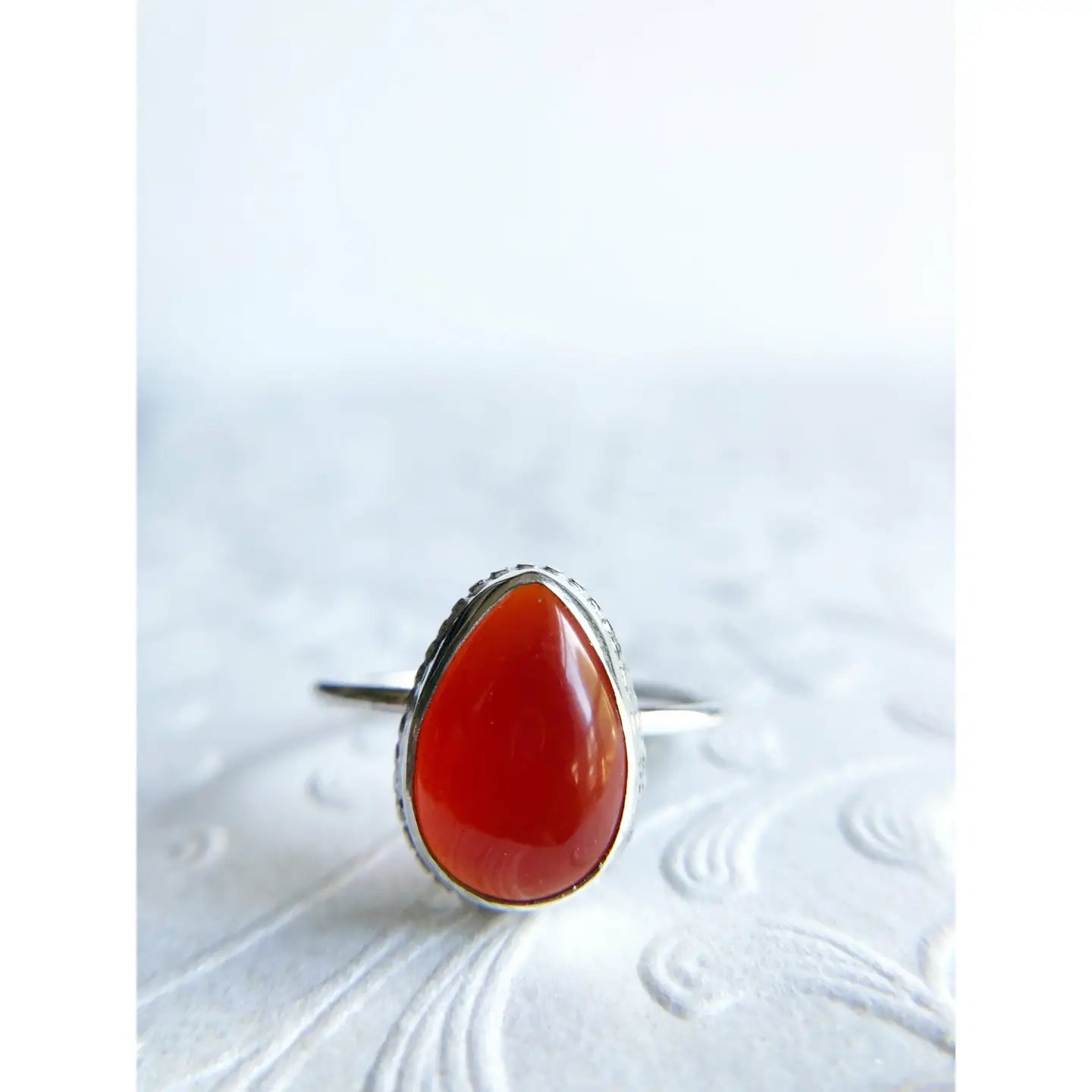 Carnelian Pear Drop Ring by Nevermore Jewelry