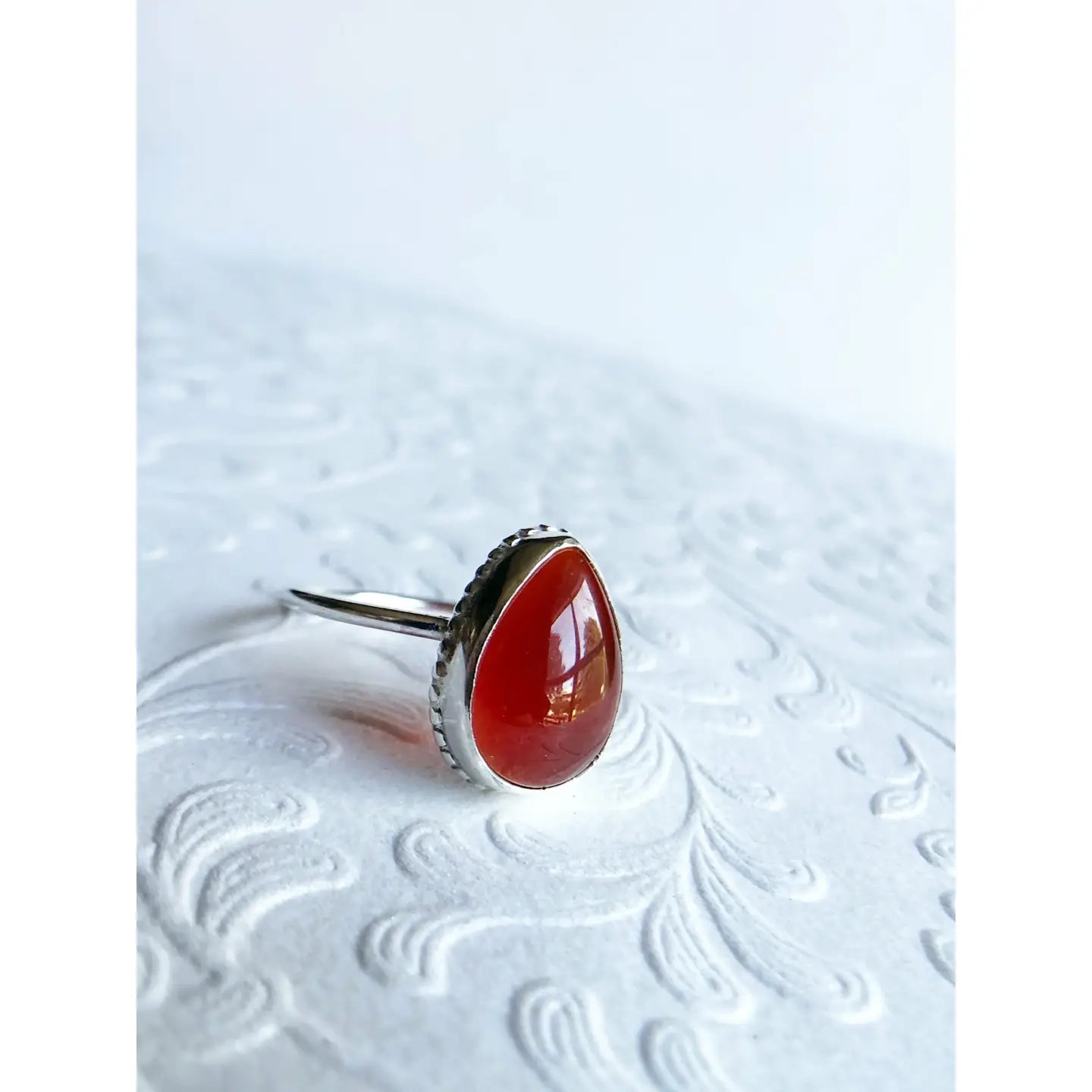Carnelian Pear Drop Ring by Nevermore Jewelry