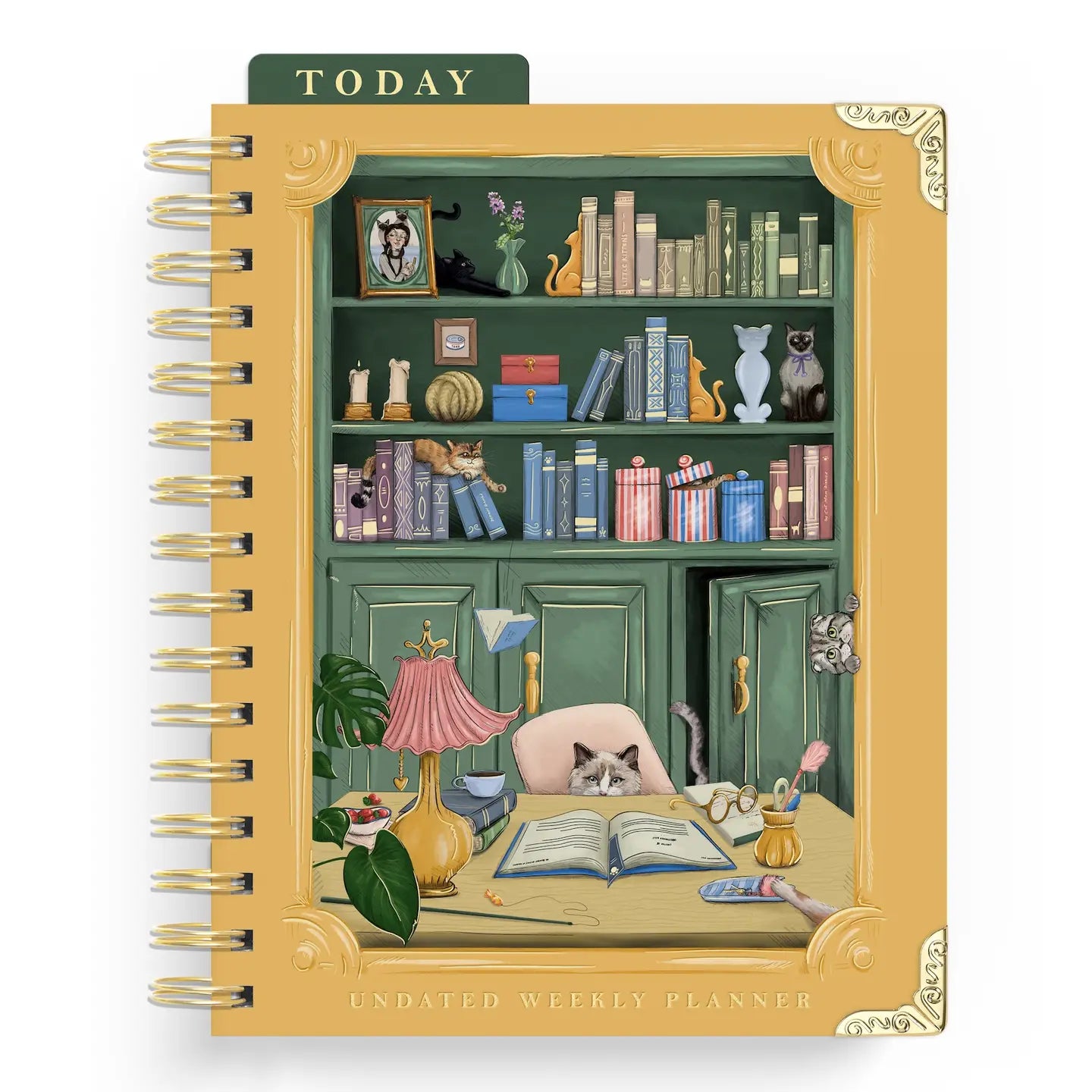 Cat Library Undated Weekly Medium Spiral Planner