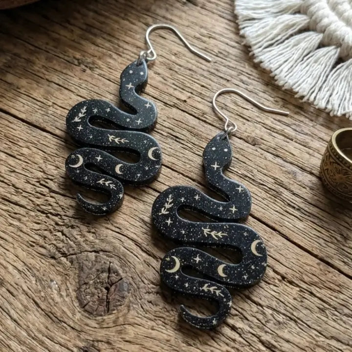 Celestial Serpent Drops | Black & Gold Cosmic Detail