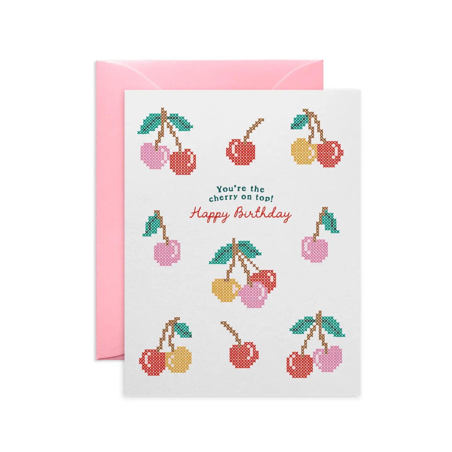Cherry Cross-Stitch Birthday Card