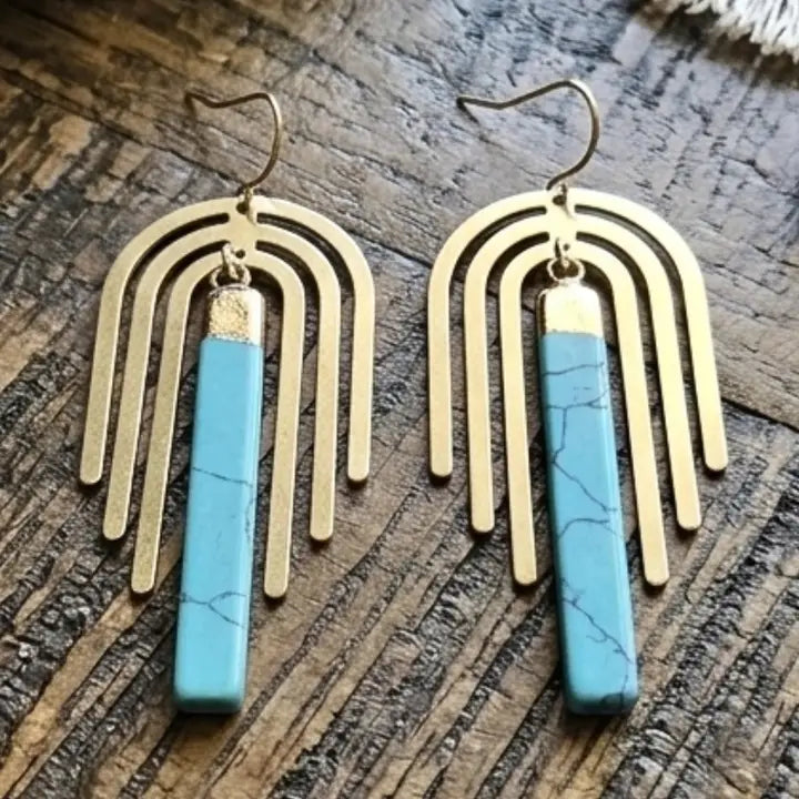 Desert Arch Drops | Raw Brass & Turquoise Howlite