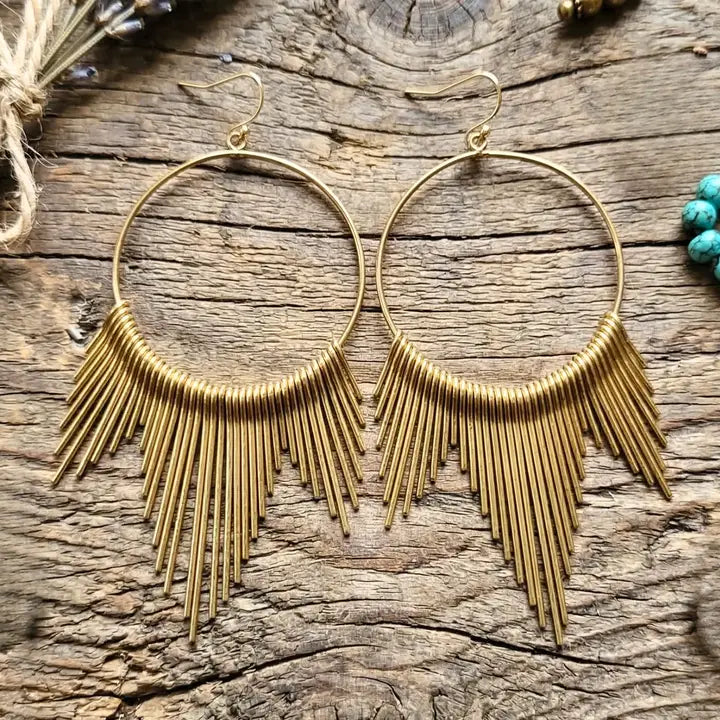 Desert Sunburst Fringe Hoop Earrings