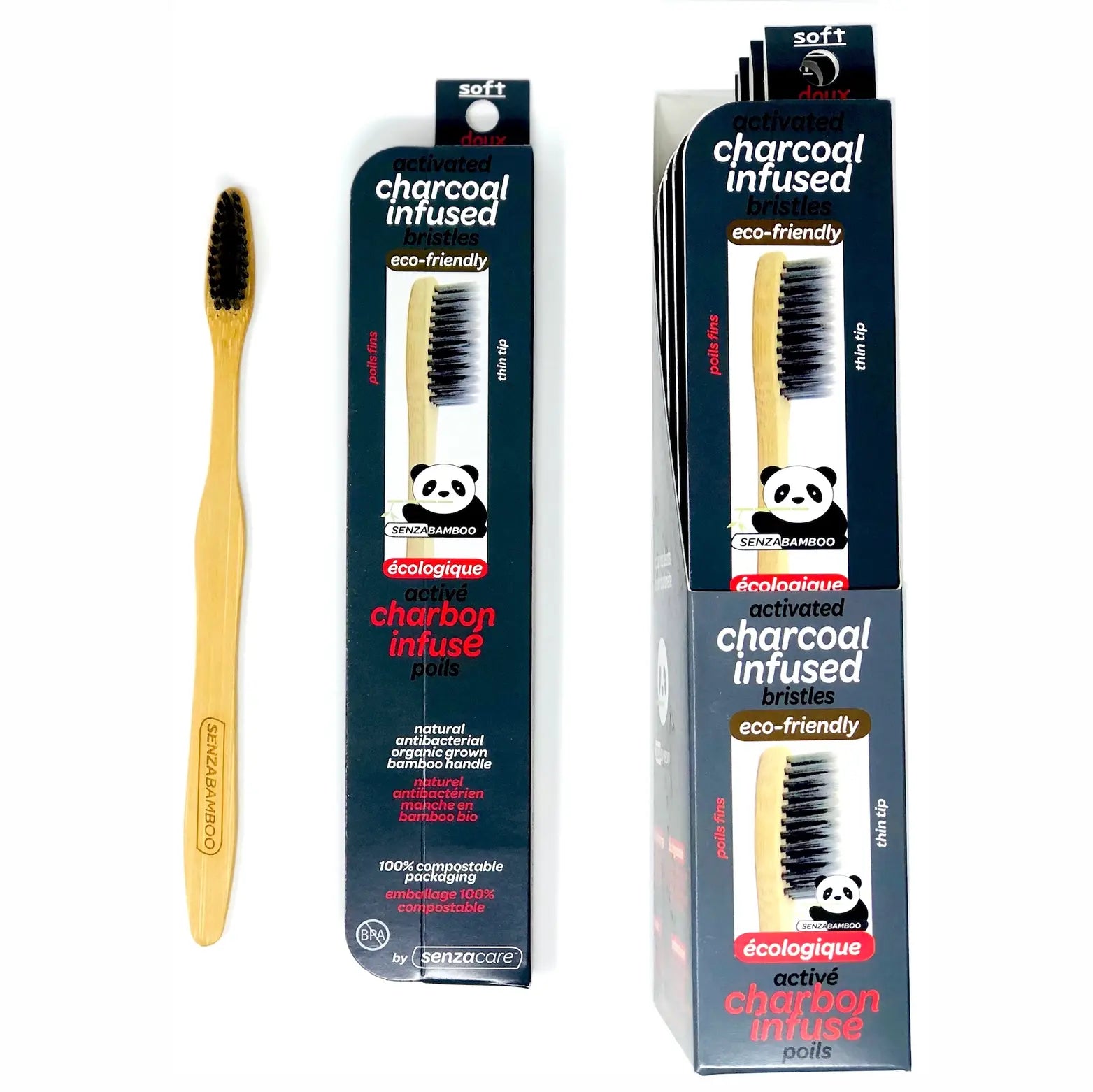 Eco Active Charcoal Infused Bristle Bamboo Toothbrush