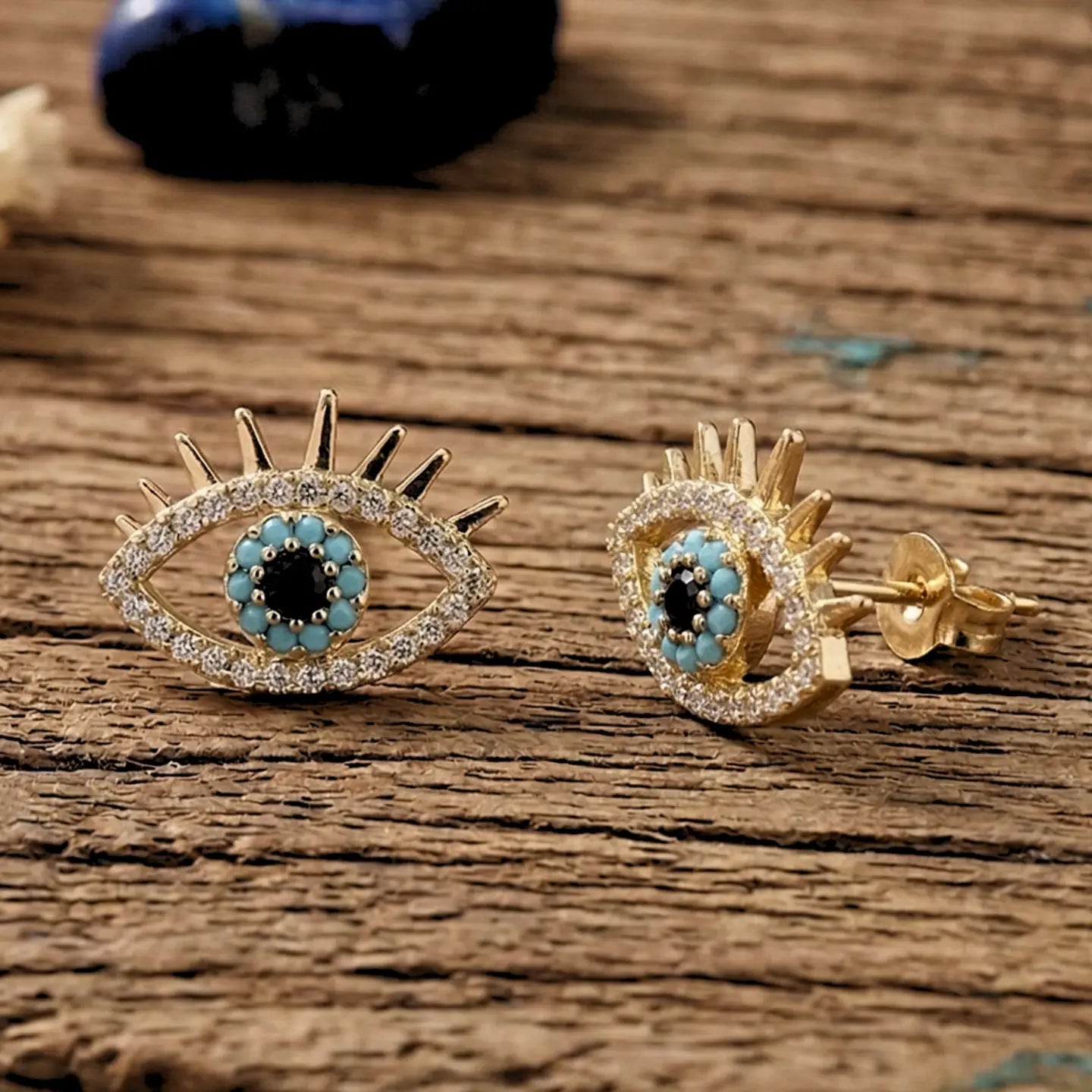 Evil Eye Stud Earrings – 18k Gold Plated & Zircon