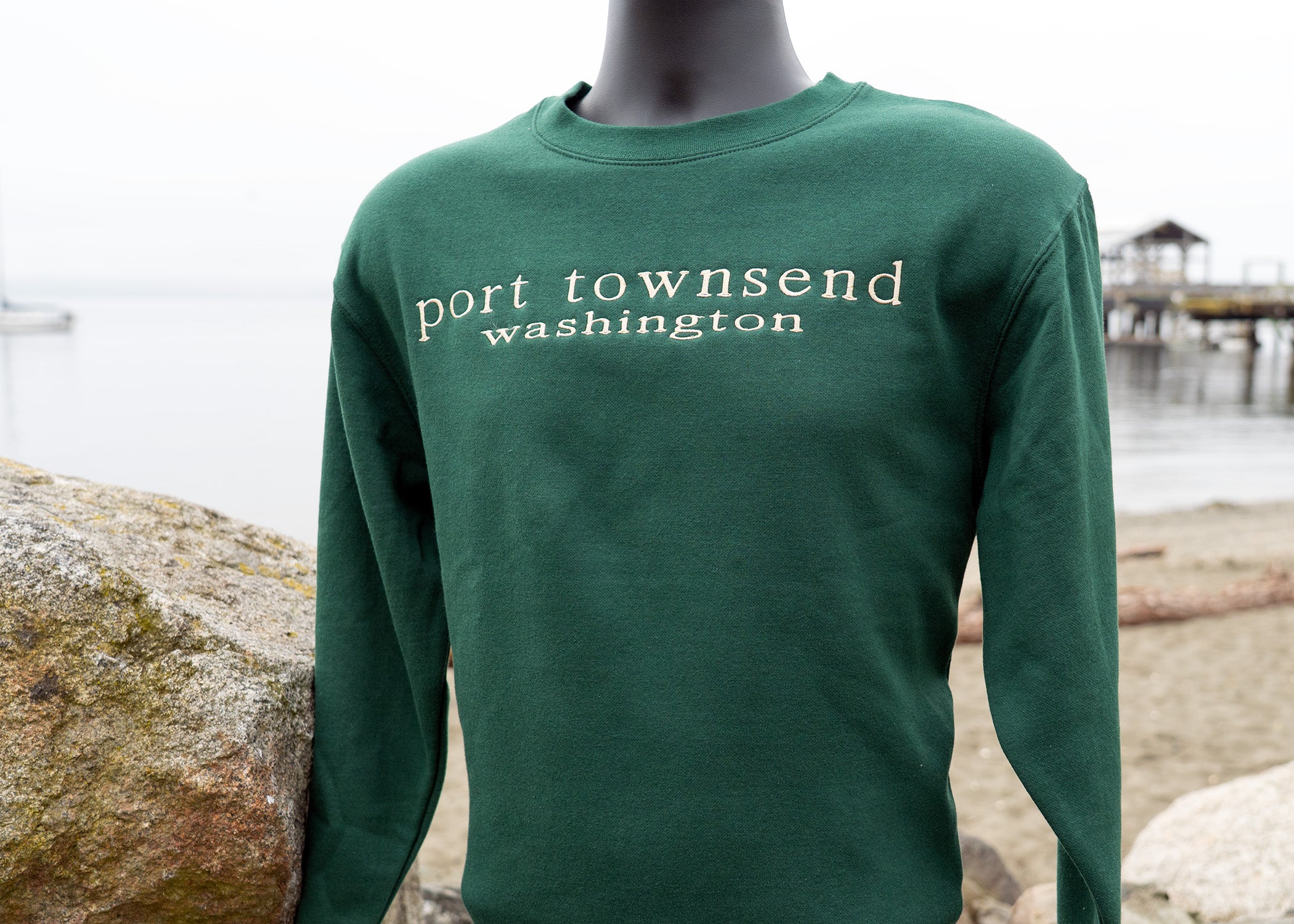 Port Townsend Forest Green Embroidered Crew