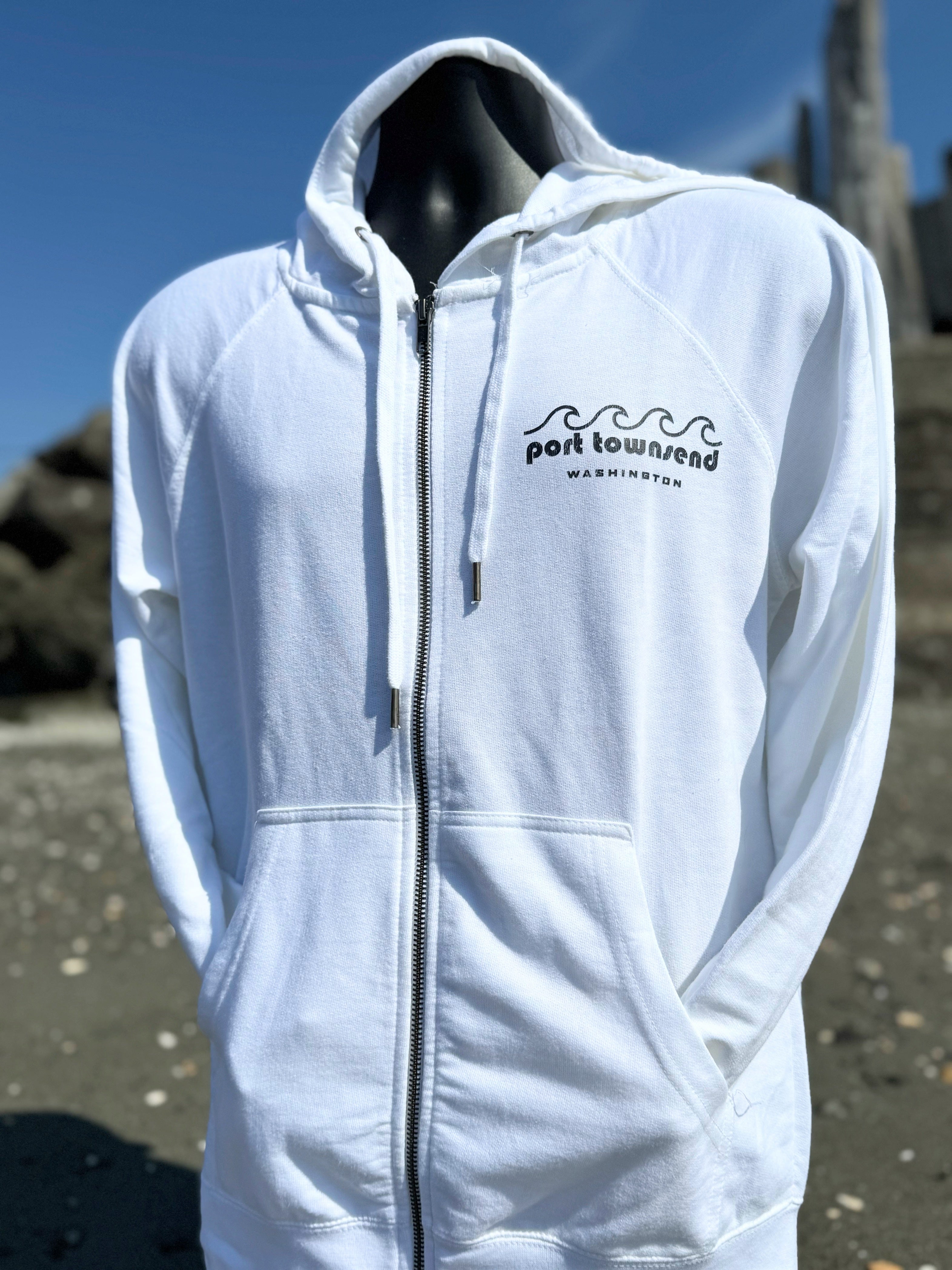 Port Townsend Waves and Stripes Zippered Hoodie | White