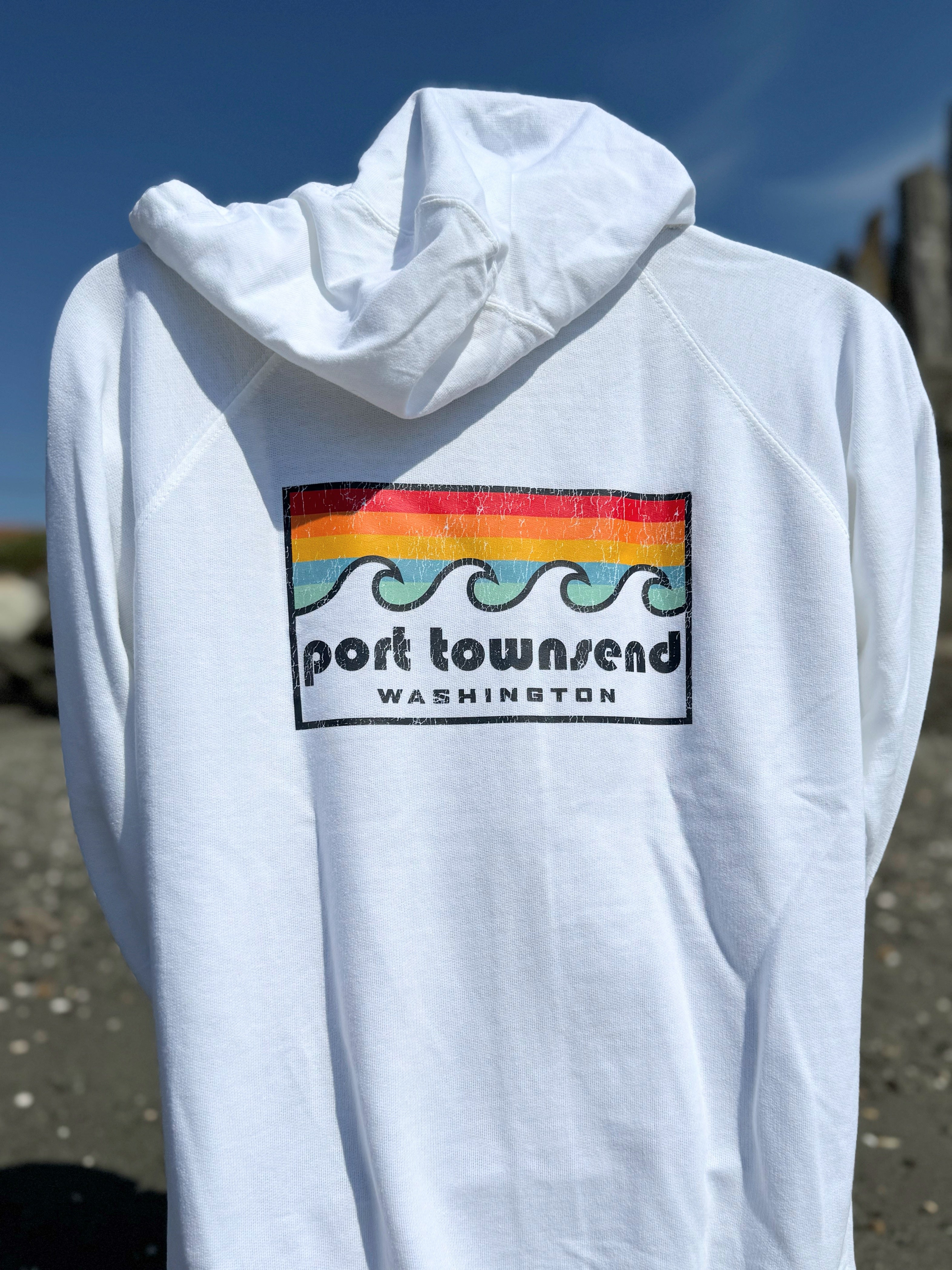 Port Townsend Waves and Stripes Zippered Hoodie | White