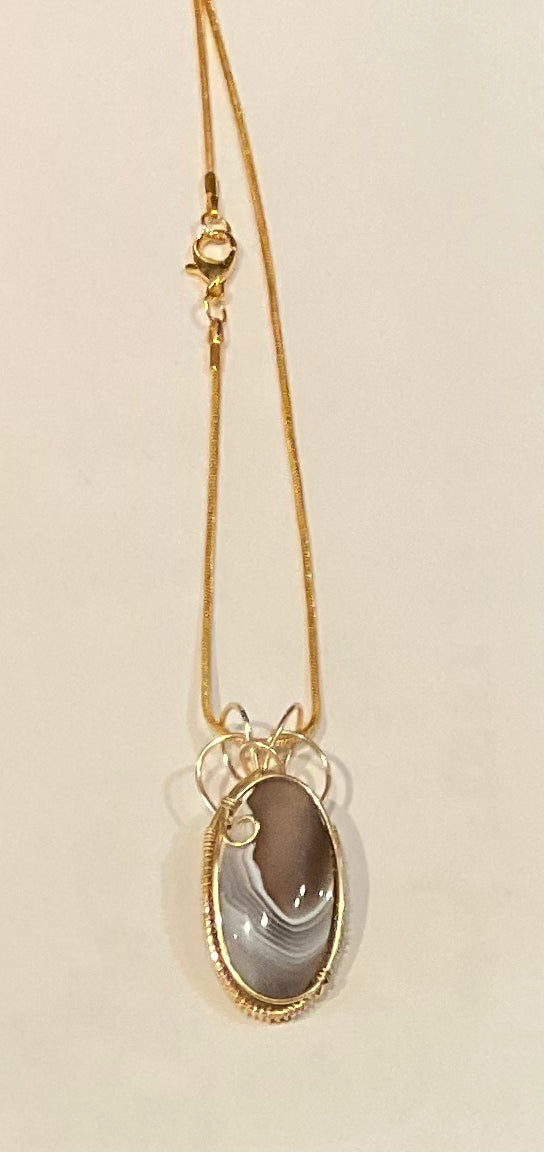 Botswana Agate Wire Wrapped Necklace
