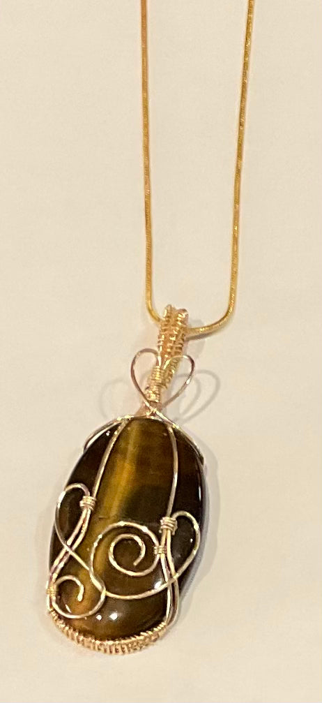 Tiger's Eye Wire Wrapped Necklace