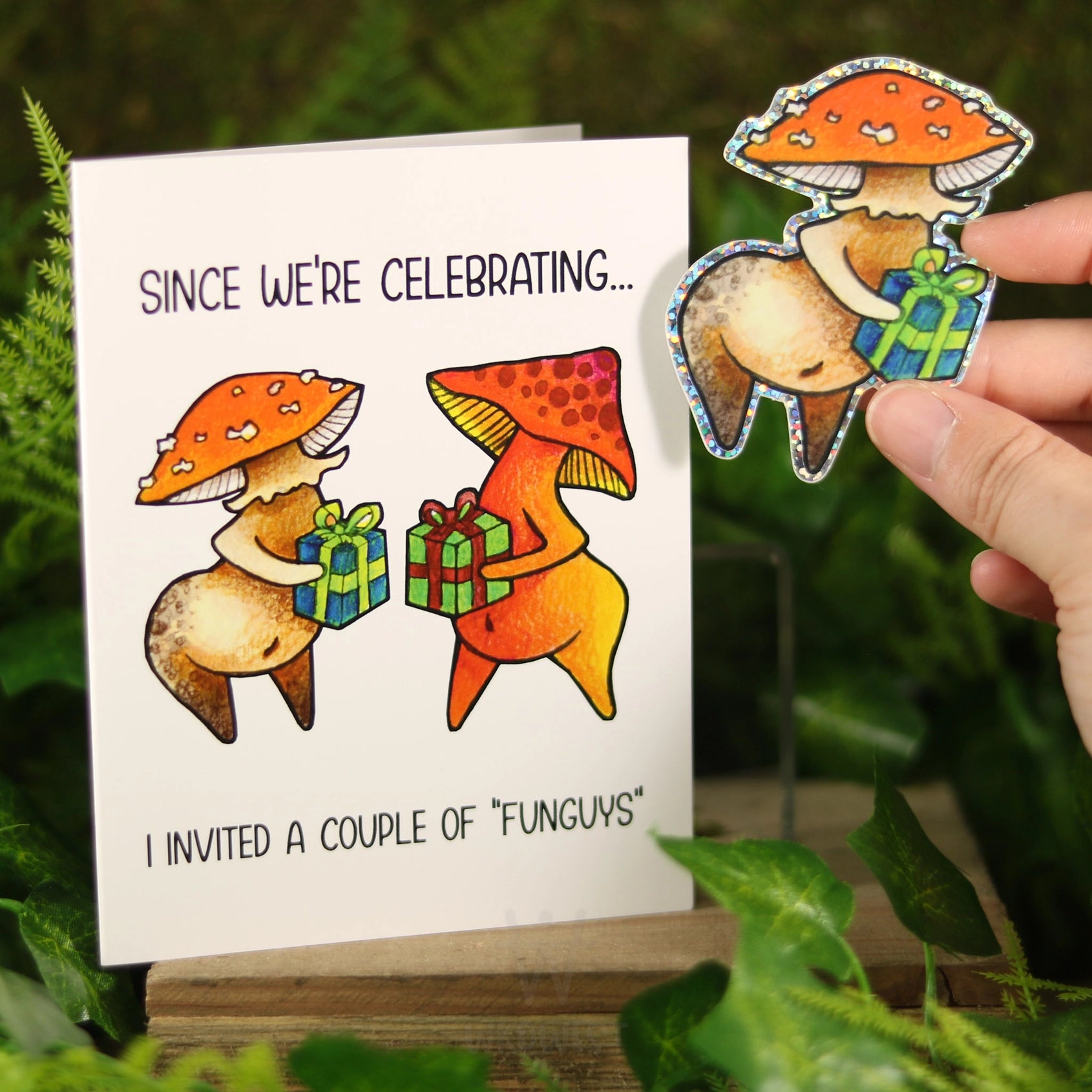 "Celebrating" - Funguise™ Greeting Card w/ Sticker