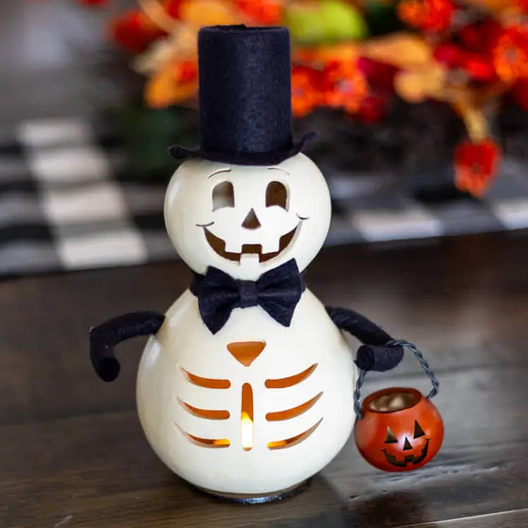 Hand-Crafted Skeleton Gourd - Skully Miniature & Basket