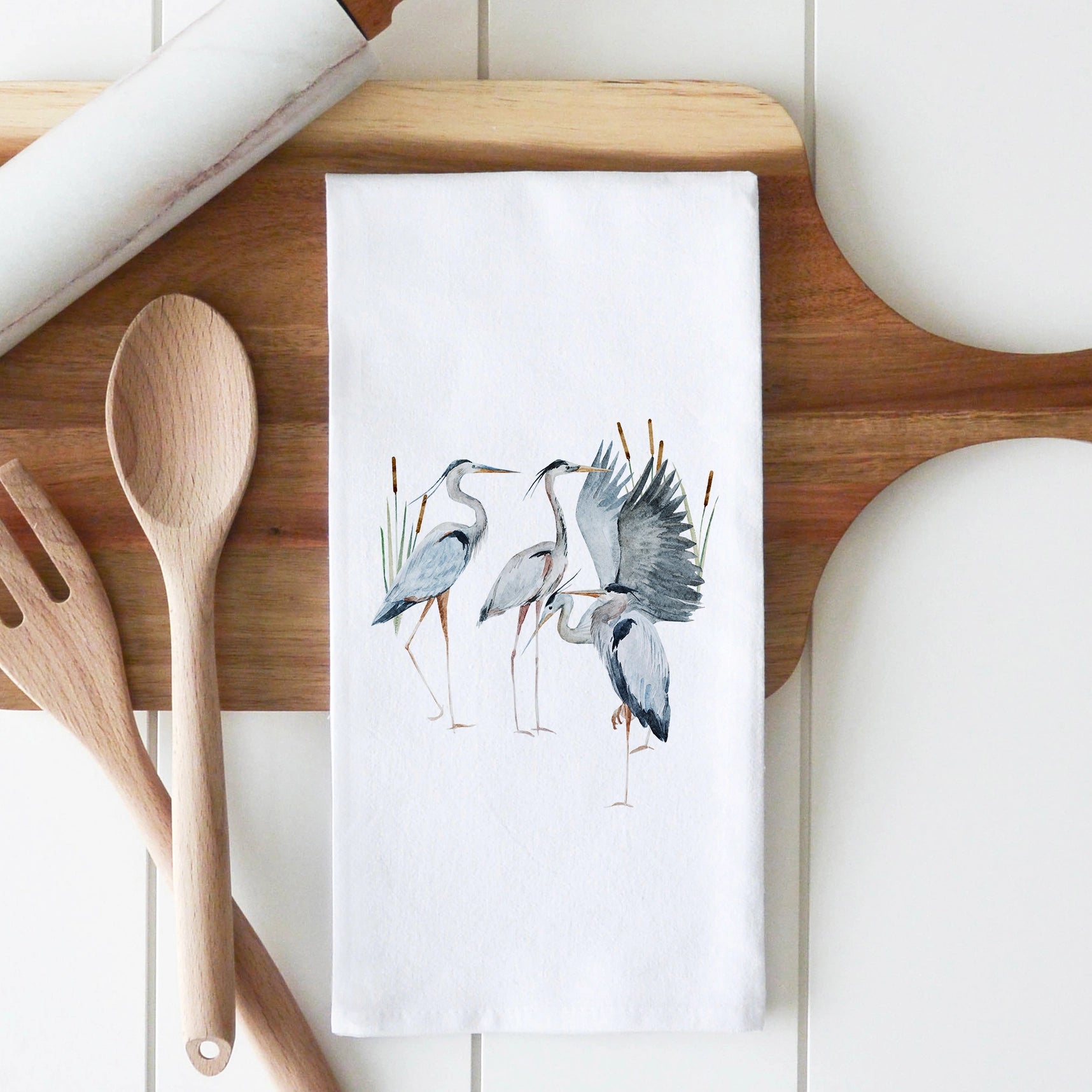 Port Townsend Heron Family Tea Towel