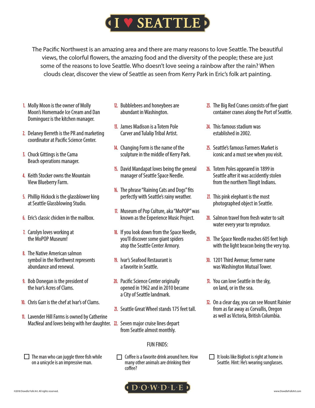 I Love Seattle 1000 Piece Puzzle