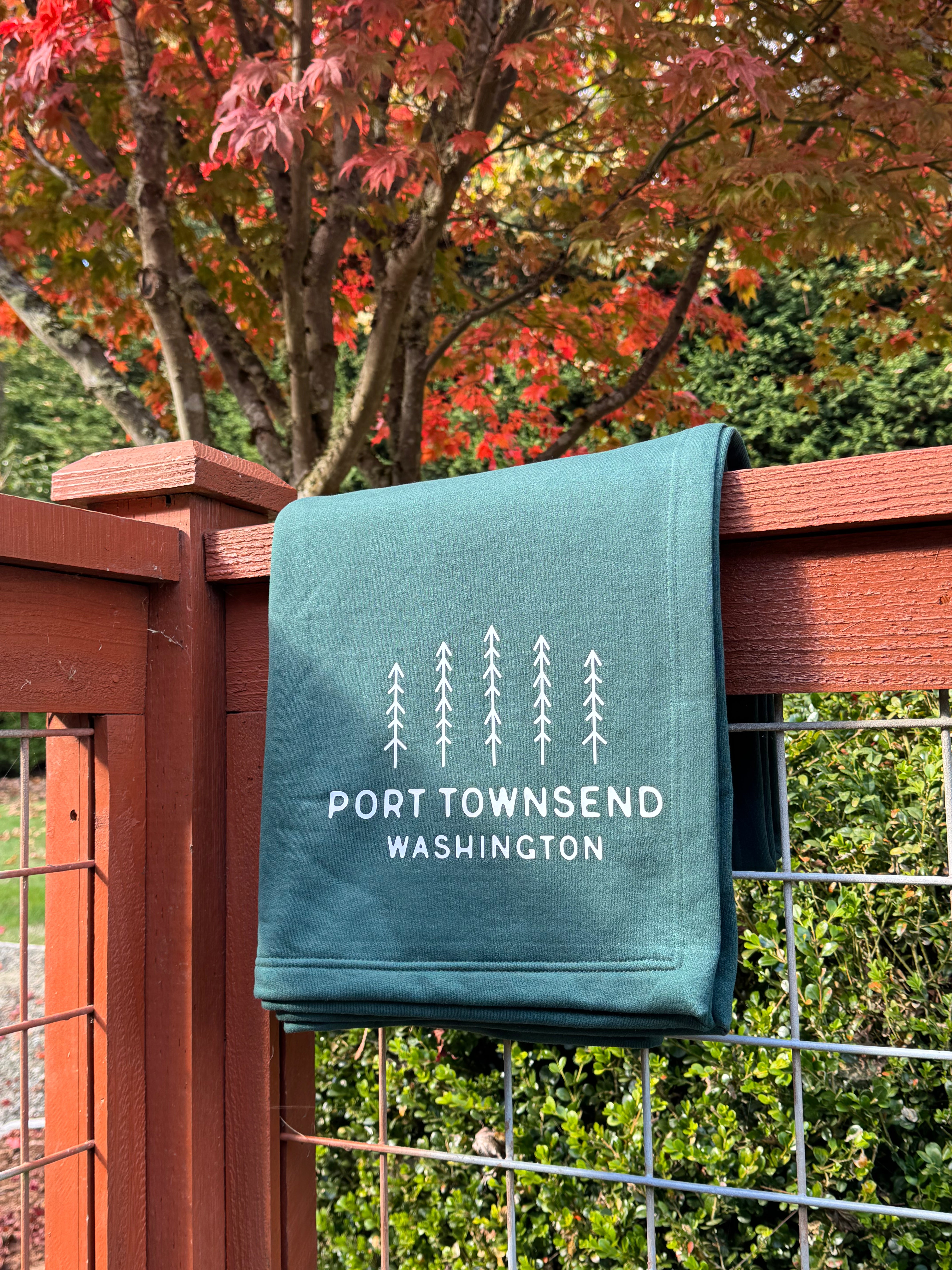 Port Townsend WA Pine Trees Sweatshirt Throw Blanket Evergreen