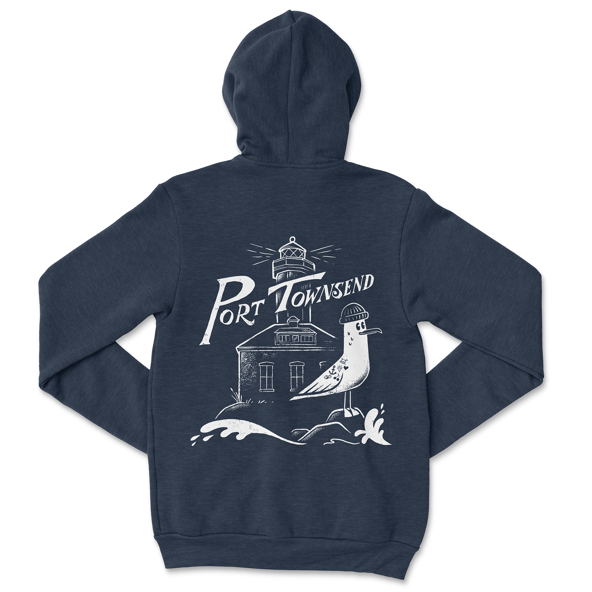 Port Townsend Seagull Lighthouse Unisex Hoodie - Heather Navy