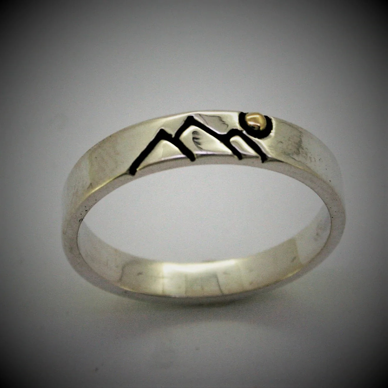 Moonlit Mountain Ring with 18k Gold Moon | Sterling Silver