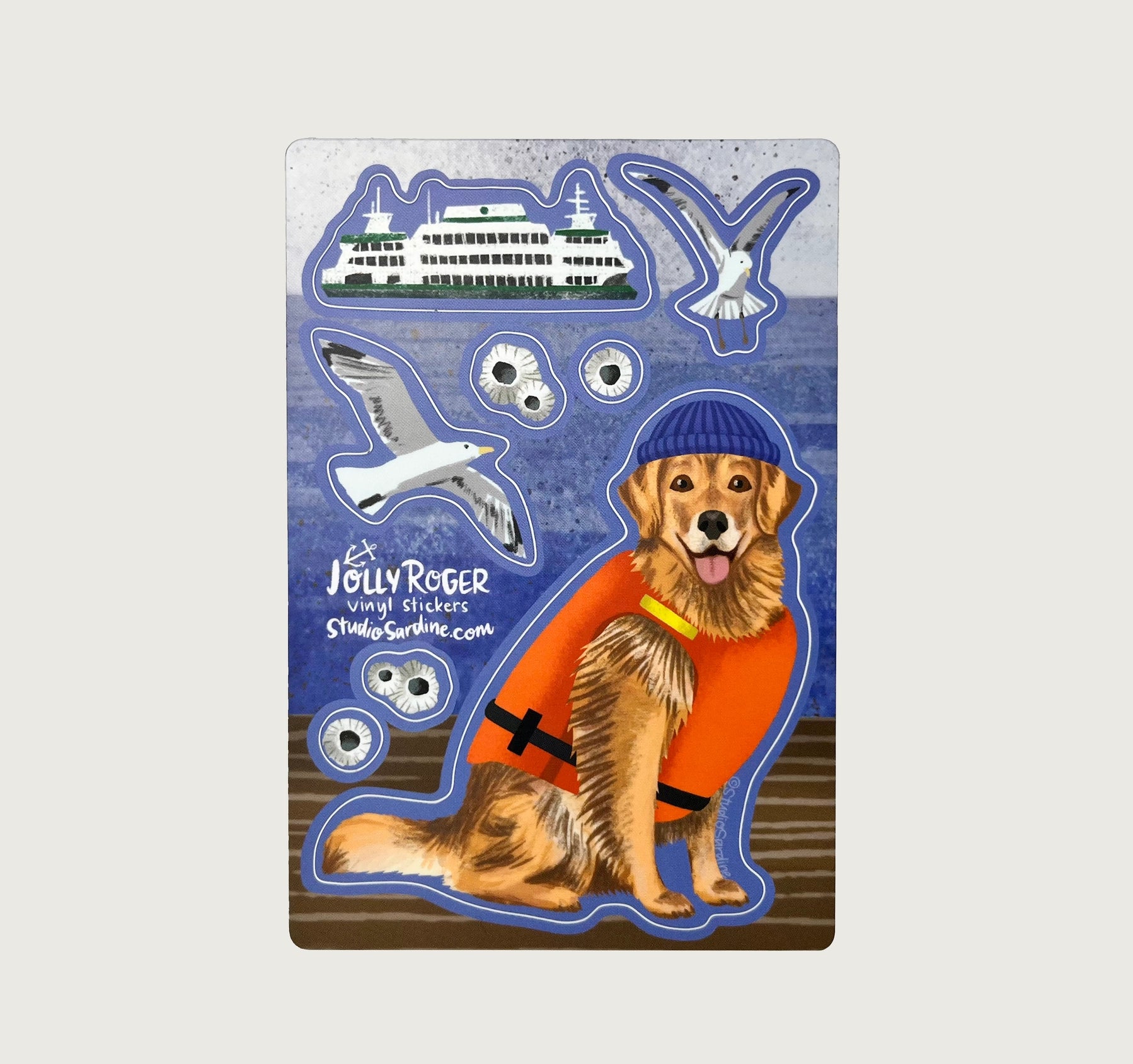 Jolly Roger, the Golden Retriever Dog Sailor, Sticker Sheet