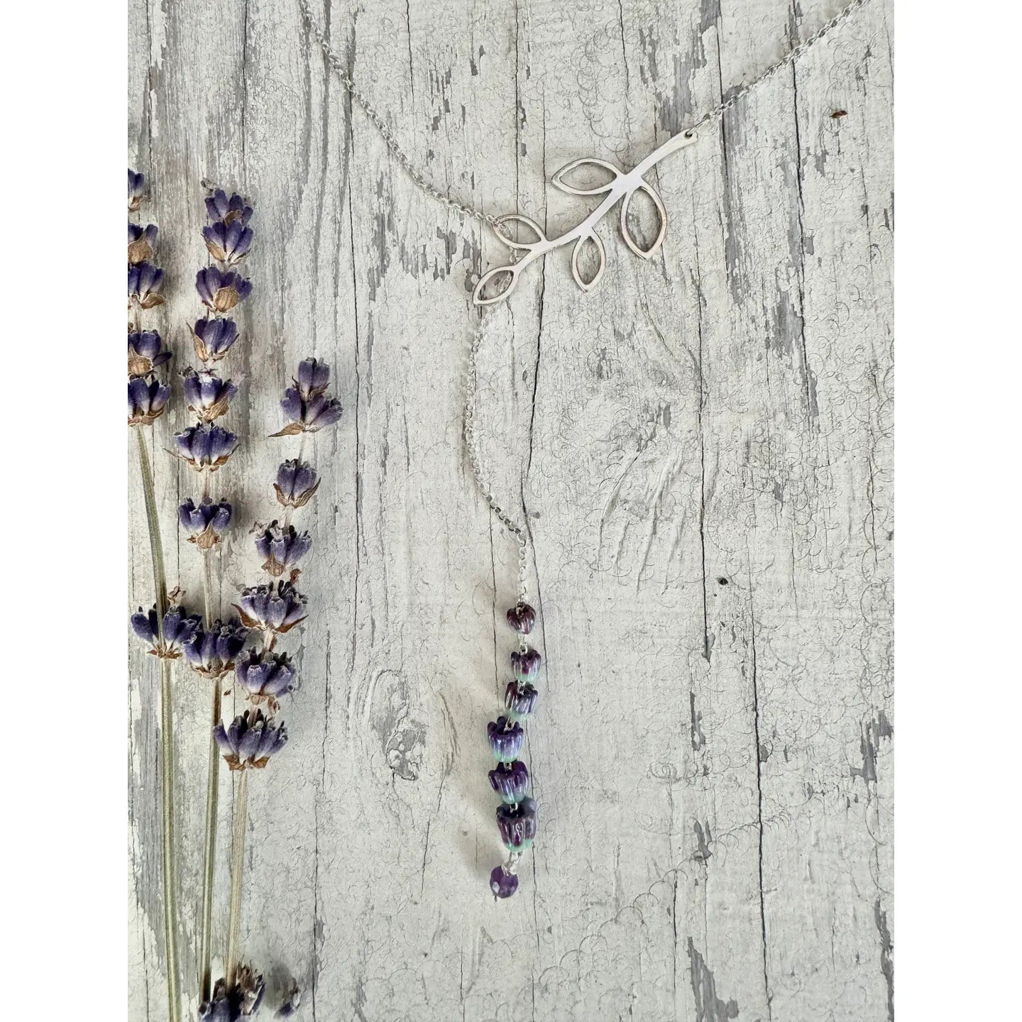 Lavender Lariat, Long Drop Y Necklace Sterling and Amethyst