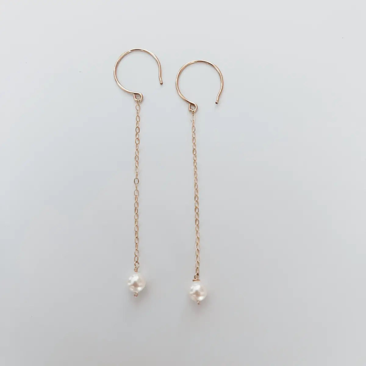 Long Dangle Single Pearl Earrings