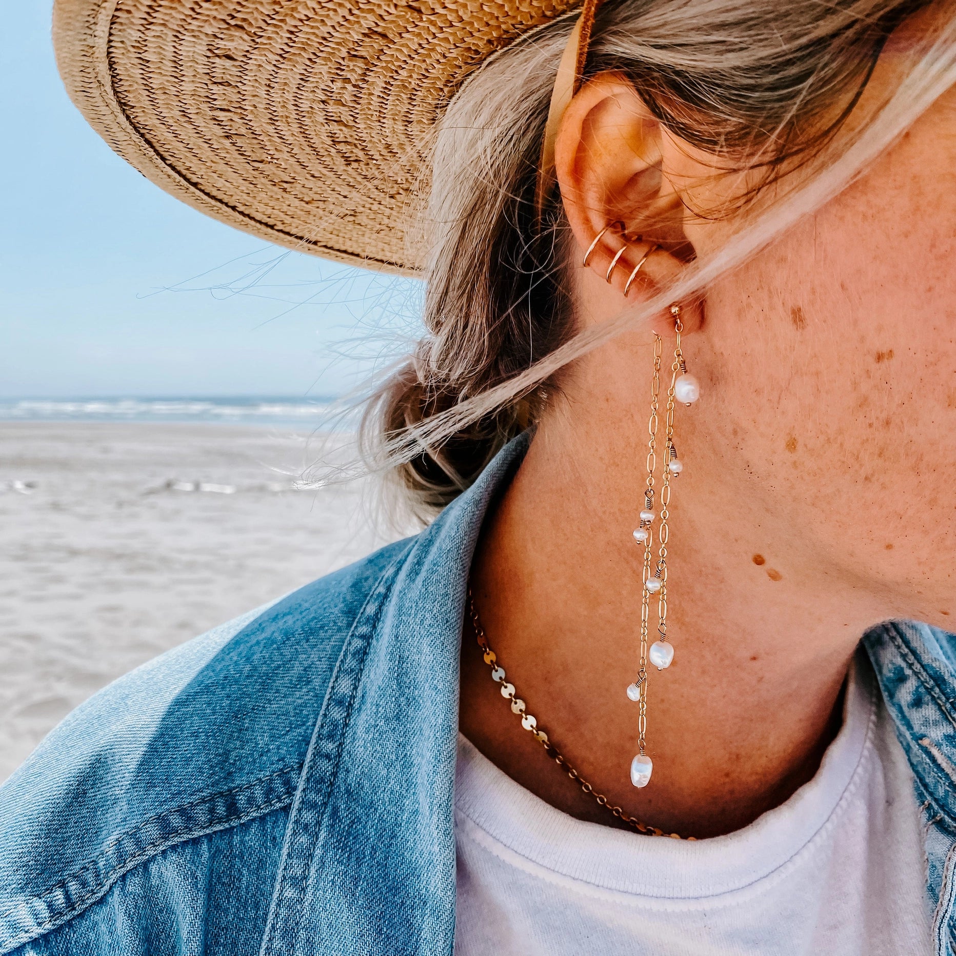 Ocean Eyes Pearl Earrings (14k Gold)