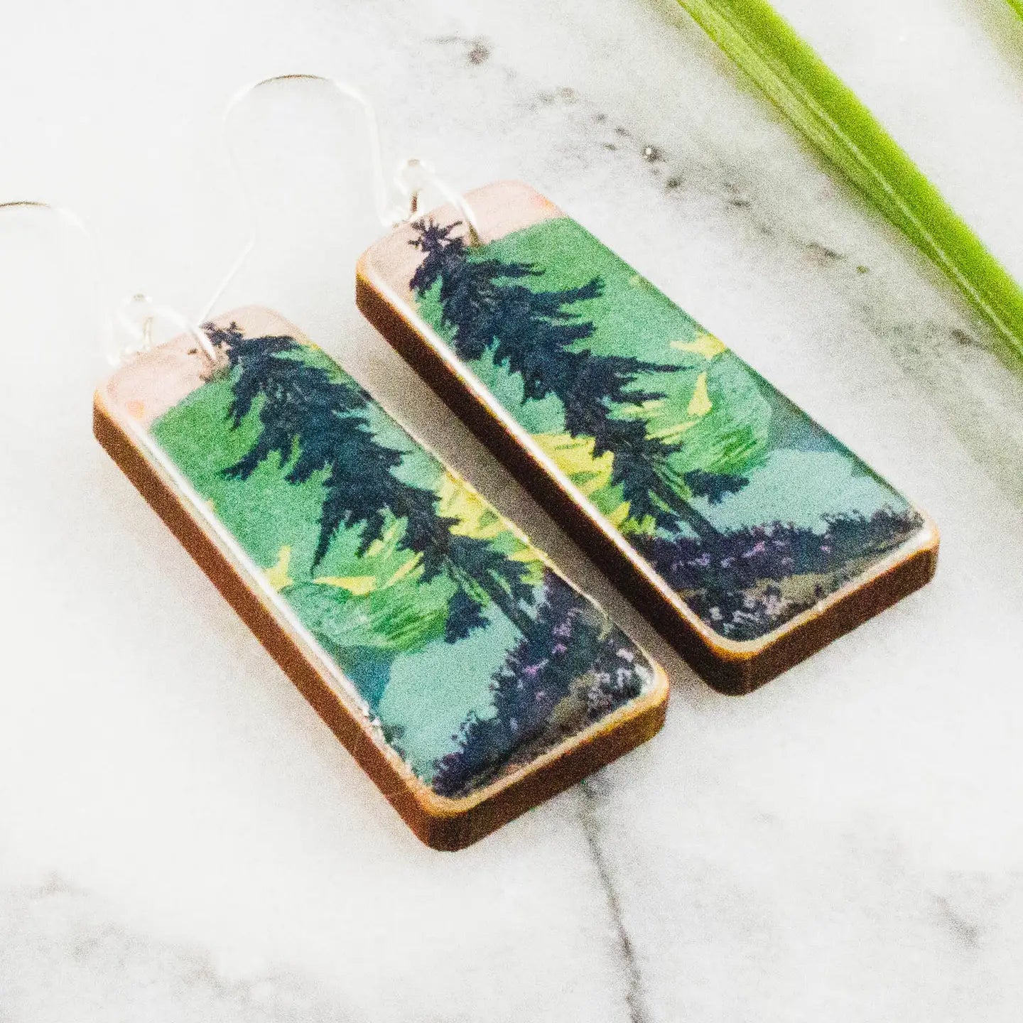 Pastel Forest Tapered Rectangle Earrings