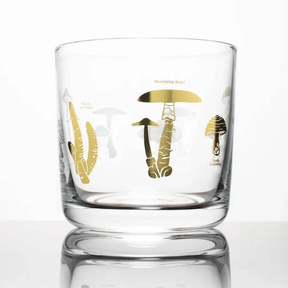 Poisonous Mushrooms Whiskey Glass Gold Foil
