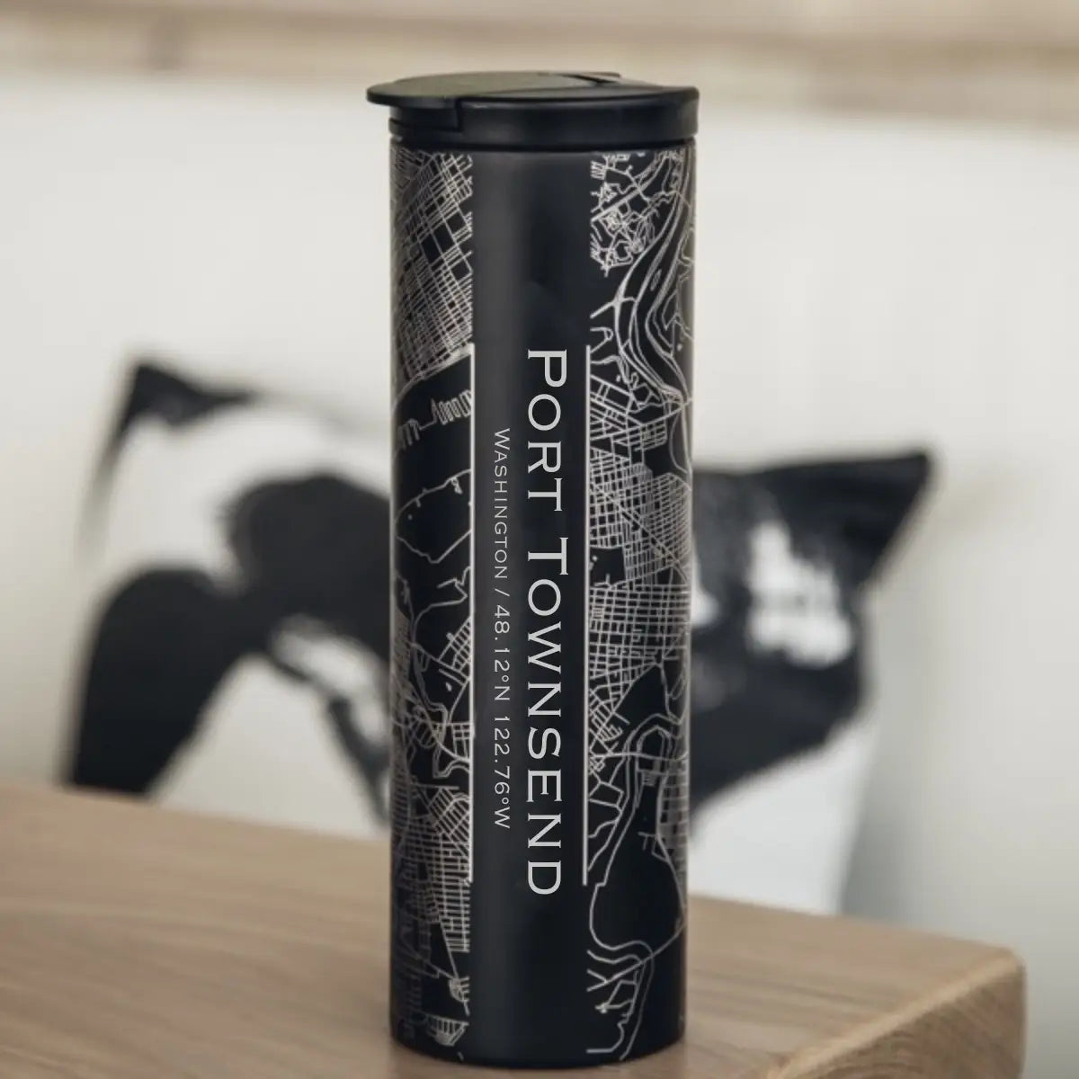 Port Townsend Wa Map Tumbler in Matte Black