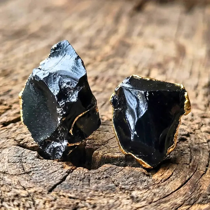 Raw Obsidian & 18k Gold Studs | Grounding Protection Earrings