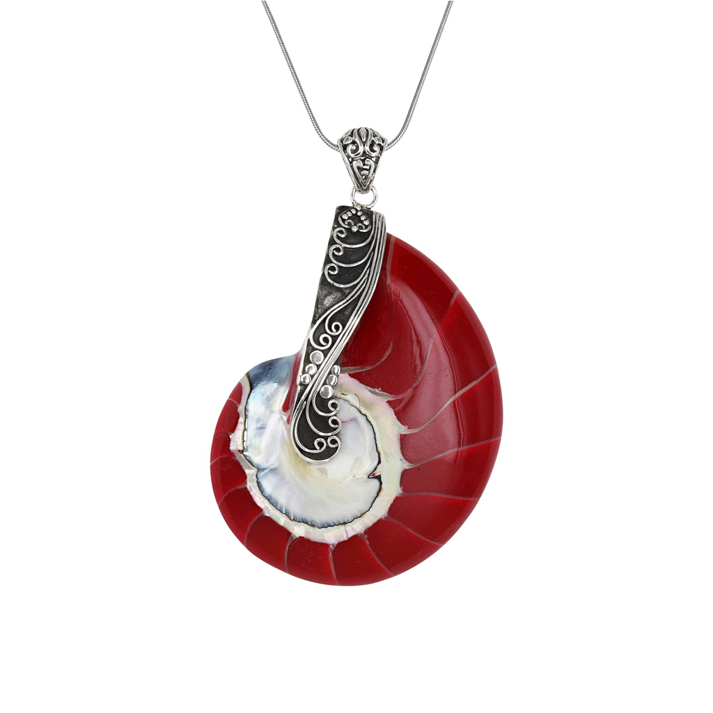 Red Nautilus Shell Pendant Red