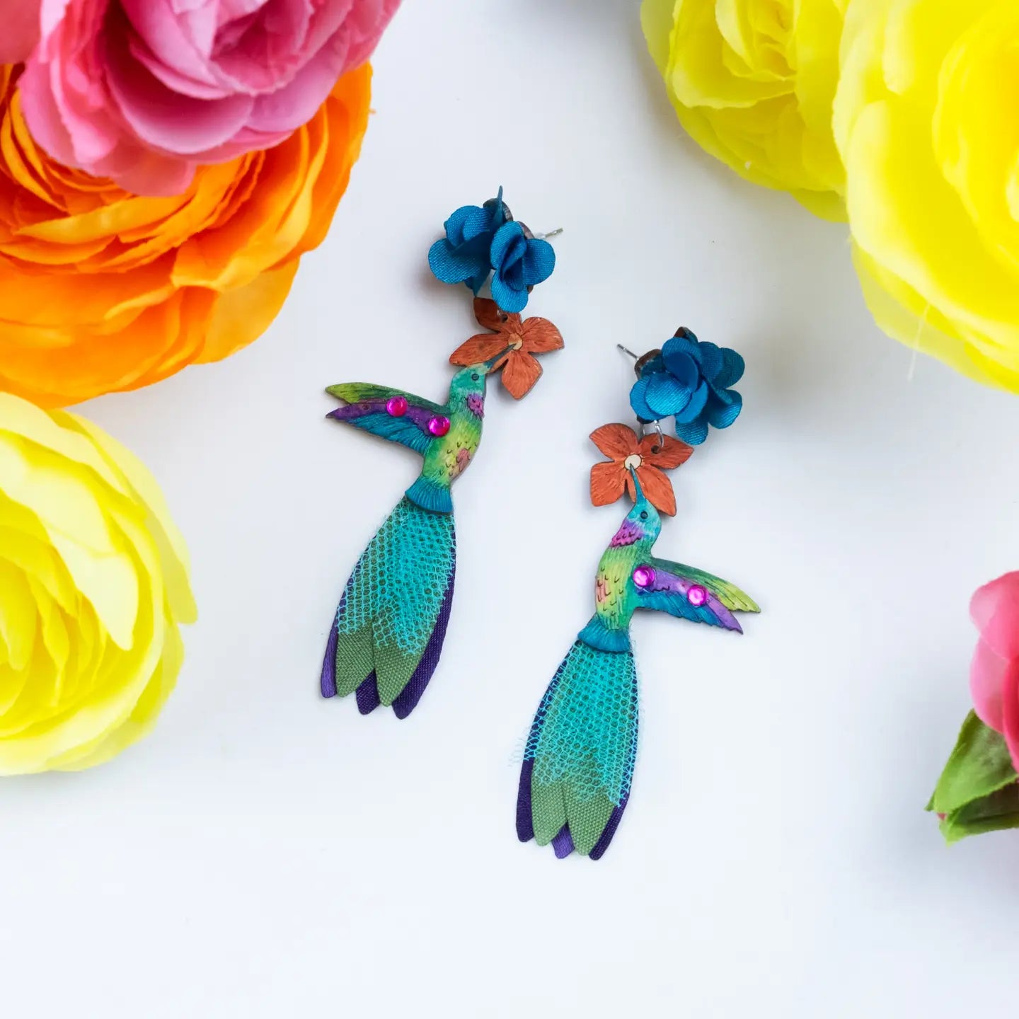 Hummingbird Earrings - Ruby-Throated Lg