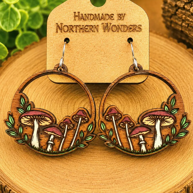 Mushroom Wood Circle Earrings