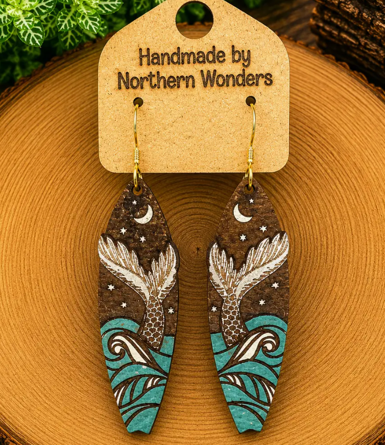 Mermaid Tail Wood Earrings
